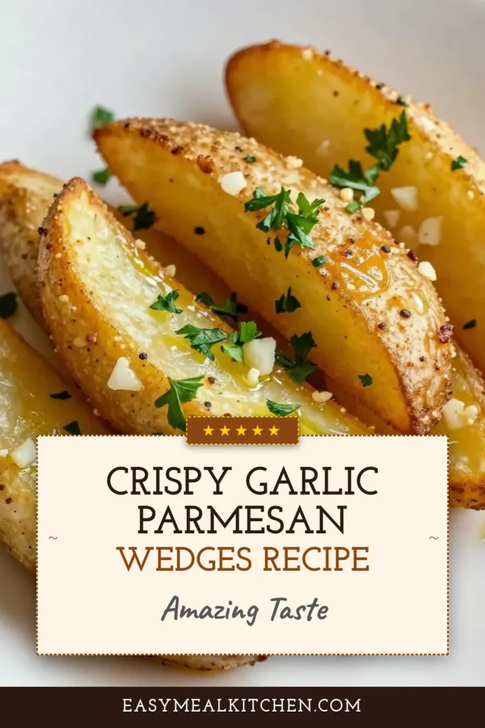 Discover the ultimate savory potato wedges recipe with these crispy oven baked garlic parmesan potato wedges. This easy garlic potato recipe is a healthy potato side dish perfect for any meal. Toss thick russet potato wedges in a flavorful garlic mixture and bake to golden perfection. Your family will love this delicious treat! Try it today and elevate your snack game! #GarlicParmesanPotatoWedges #PotatoWedges #HealthySides #EasyRecipes