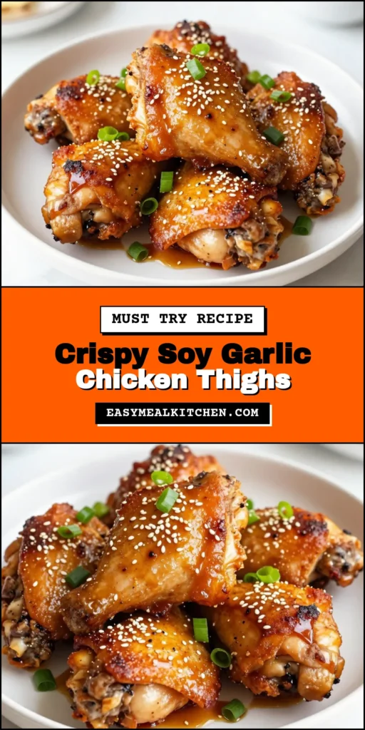 Discover the deliciousness of Air Fryer Soy Garlic Chicken with this easy Soy Sauce Chicken Thighs Recipe! Marinated in a savory blend of honey and garlic, these Honey Garlic Chicken Thighs are crisped to perfection in your air fryer. Perfect for quick weeknight dinners, this recipe features simple ingredients and a flavorful easy chicken marinade that will wow your family. Save this to your board for tasty air fryer chicken recipes! #AirFryerRecipes #ChickenThighs #EasyDinner #HealthyEating