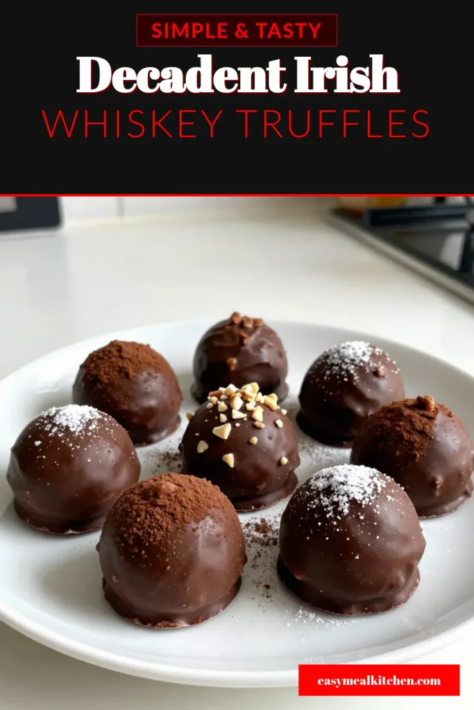 Indulge in these irresistible Irish whiskey truffles, a delightful chocolate truffle recipe perfect for any occasion. These homemade truffles combine rich dark chocolate and smooth Irish whiskey for a unique twist on dark chocolate desserts. Easy to prepare and ideal for impressing guests, these truffles are a must-try for chocolate lovers. Make your own Irish whiskey desserts today! Click to discover the full recipe! #IrishWhiskeyTruffles #ChocolateTruffleRecipe #DarkChocolateDesserts #HomemadeTruffles