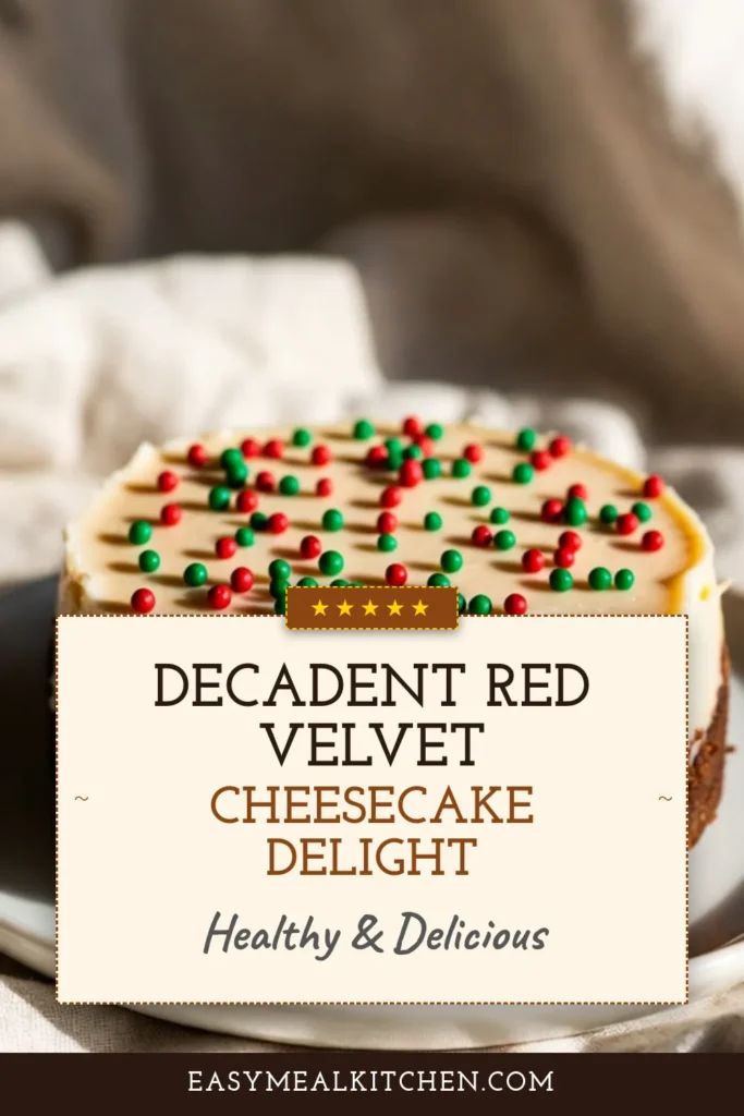 Celebrate the holiday season with this delightful Christmas red velvet cheesecake! This easy red velvet cheesecake recipe combines a luscious cream cheese filling with a chocolate cookie crust, making it the perfect festive cheesecake dessert for your gatherings. Impress your guests with this holiday cheesecake idea topped with a homemade cream cheese frosting recipe. Save it for your Christmas festivities! #RedVelvetCheesecake #HolidayDesserts #ChristmasBaking #CheesecakeRecipe