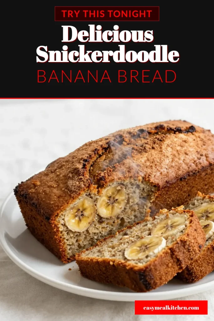 Indulge in the perfect blend of flavors with this Snickerdoodle banana bread recipe! Made with ripe bananas, this easy banana bread features a delicious cinnamon sugar topping that elevates the classic treat. Discover how simple it is to create a moist and flavorful loaf that's perfect for breakfast or dessert. Try this delightful banana bread recipe today and enjoy every slice! Save for later and share your baking success! #SnickerdoodleBananaBread #EasyBananaBread #BananaBreadRecipe #RipeBananaRecipes