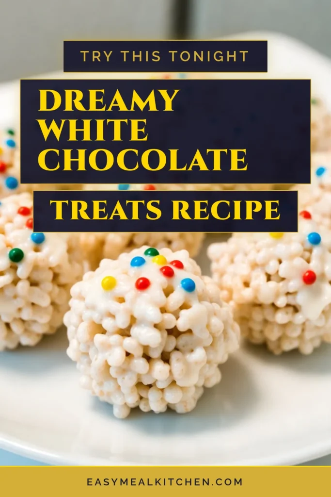 Indulge in these delightful White Chocolate Rice Krispie Balls, the perfect no-bake dessert recipe! With just a few simple ingredients, you can whip up these easy Rice Krispie treats that are not only tasty but also visually stunning with colorful sprinkles. Perfect for parties or a sweet treat at home, these marshmallow cereal treats are sure to impress. Try this fun recipe today and make your dessert table pop! #RiceKrispieTreats #NoBakeDesserts #EasyRecipes #WhiteChocolateDelight