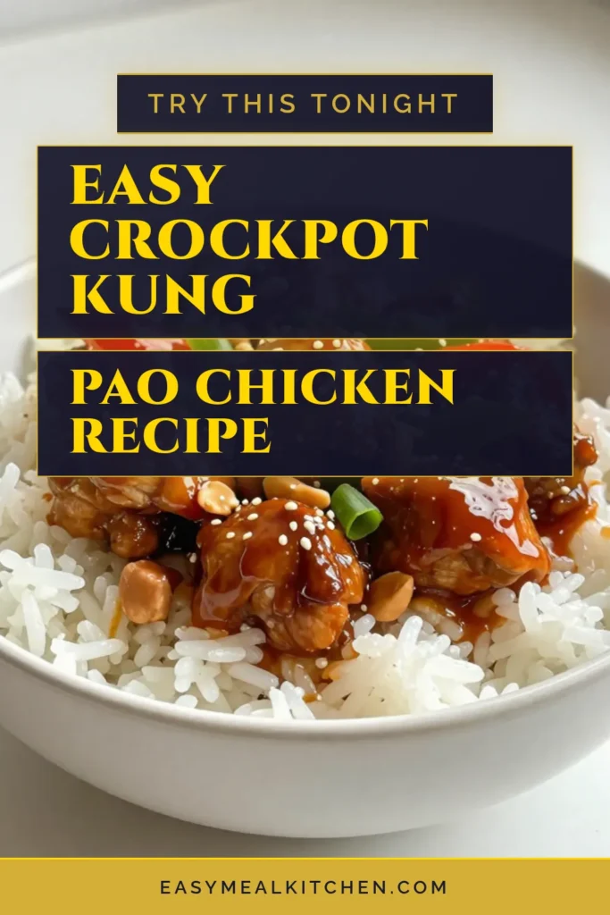 Discover the ultimate Crockpot Kung Pao Chicken with this easy Kung Pao Chicken recipe that’s packed with flavor! Perfect for busy evenings, this spicy chicken crockpot recipe combines tender chicken thighs, vibrant bell peppers, and crunchy peanuts for a delicious homemade Kung Pao Chicken experience. Ready to impress? Save this slow cooker chicken recipe for a hassle-free dinner tonight! #CrockpotKungPaoChicken #HomemadeKungPaoChicken #SlowCookerRecipes #EasyRecipes