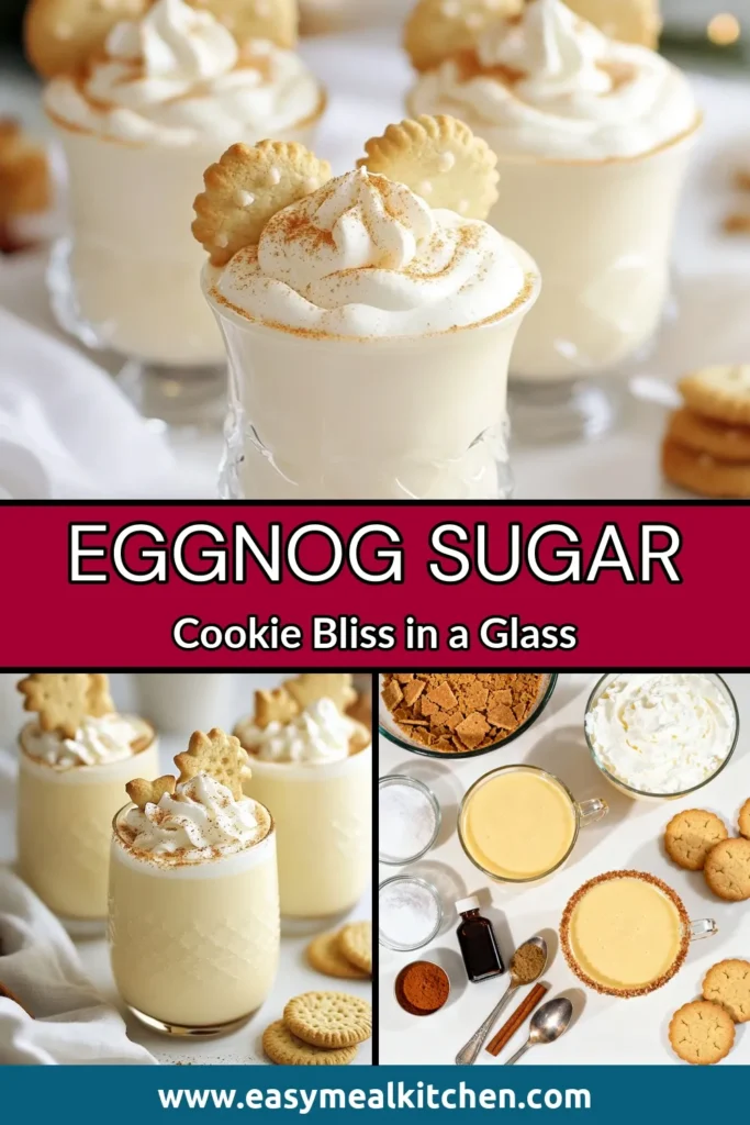Get into the holiday spirit with this Sugar Cookie Eggnog recipe! This creamy eggnog cocktail is a festive eggnog drink that will wow your guests. Perfect for your holiday gatherings, it's an easy eggnog dessert that blends rich flavors and a delightful presentation. Enjoy a glass and elevate your holiday cocktail recipes. Ready to impress? Save this recipe now! #HolidayCocktails #EggnogDrinks #SugarCookieEggnog #FestiveRecipes