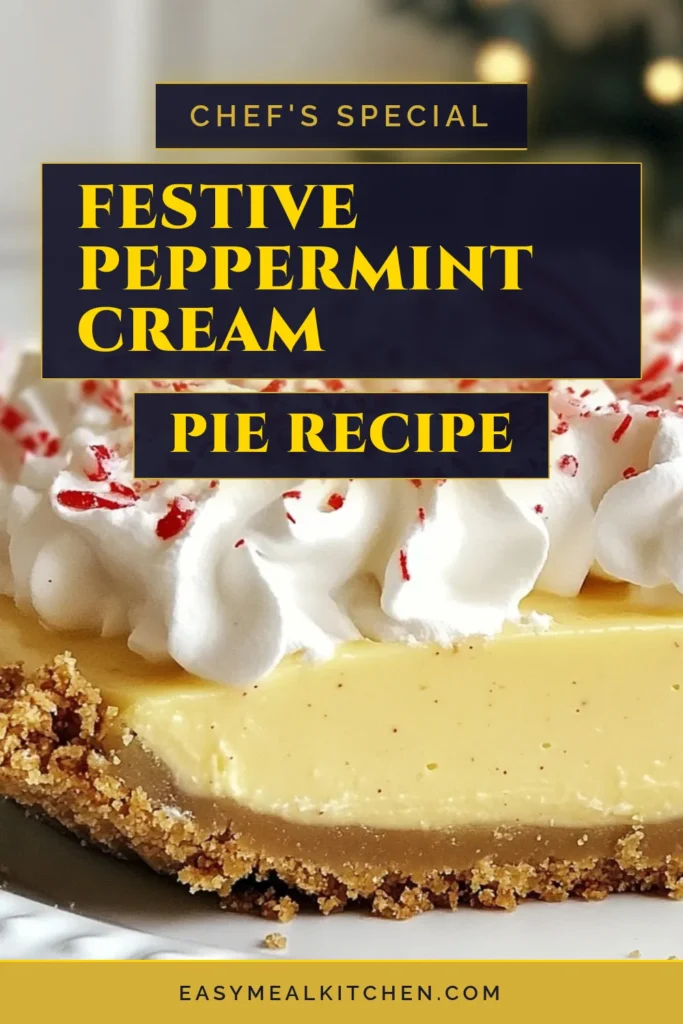 Create a festive holiday treat with this No-Bake Peppermint Christmas Cream Pie! Perfect as a Holiday Cream Pie Recipe, this delightful Peppermint Christmas Pie combines cream cheese, whipped cream, and crushed candy canes for an irresistible flavor. Make this easy Candy Cane Pie Recipe for your Christmas gatherings and impress your guests. Save this recipe now and spread the holiday cheer with a Festive Pie for Christmas! #ChristmasDessert #NoBakeDessert #PeppermintPie #HolidayBaking