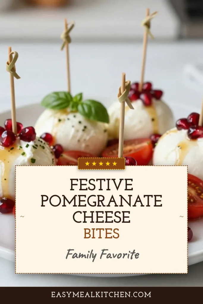 Elevate your holiday gatherings with these Pomegranate Burrata Bites, the perfect festive appetizer that's sure to impress! Made with creamy burrata cheese, fresh pomegranate seeds, and cherry tomatoes, these easy party snacks are a colorful and delicious addition to your spread. Discover how to assemble these holiday skewers effortlessly, making them ideal for any celebration. Try this creamy burrata cheese recipe for a delightful treat! Save this recipe now! #PomegranateBurrataBites #FestiveAppetizerRecipes #EasyPartySnacks #HolidaySkewers
