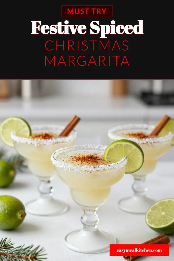 Celebrate the holiday season with a Spiced Christmas Margarita! This festive margarita recipe combines fresh lime and orange juices with aromatic spices like cinnamon and nutmeg, making it the perfect Christmas cocktail recipe. Easy to make and refreshing, it’s a delightful holiday drink with spices that will impress your guests. Don’t miss out on this unique twist on a classic favorite. Save this recipe for your next holiday gathering! #ChristmasCocktail #FestiveMargarita #HolidayDrink #SpicedChristmasMargarita