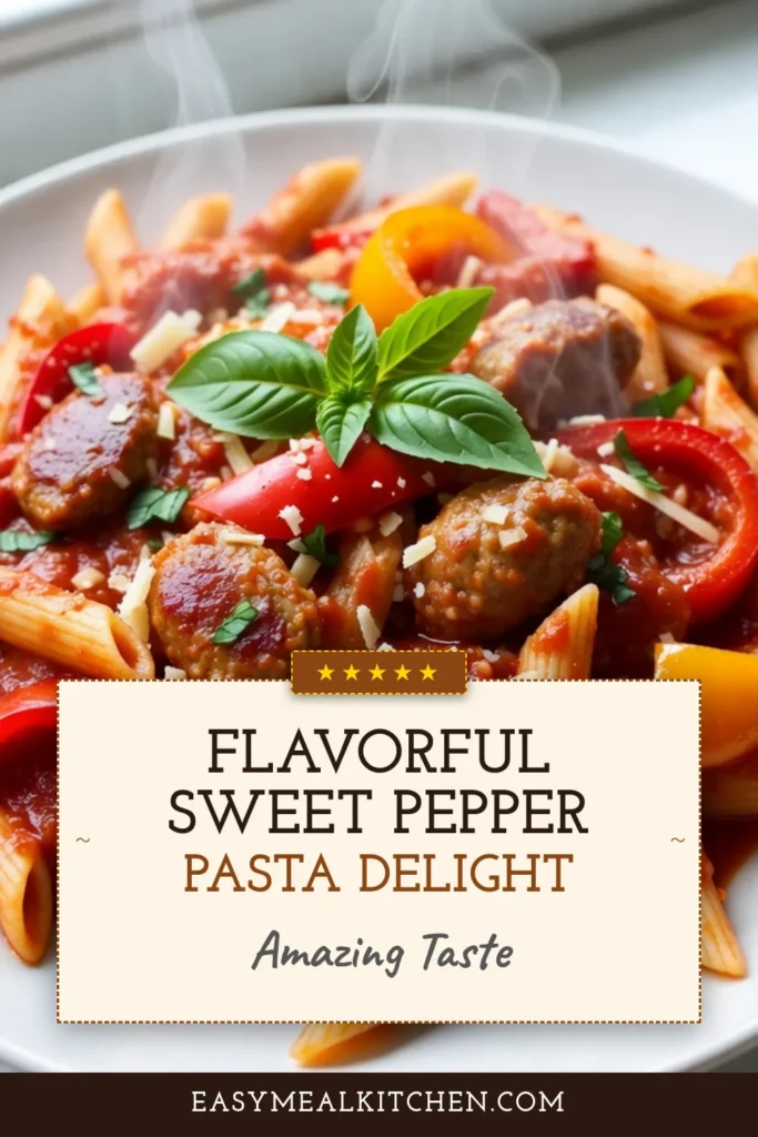 Discover the deliciousness of Sweet Pepper Sausage Pasta with our simple whole wheat penne recipe! This Italian chicken sausage pasta dish features vibrant bell peppers and is a satisfying, easy pasta with sausage recipe perfect for any weeknight dinner. Bursting with flavor, it’s quick to make and ideal for family meals. Save this recipe for a tasty twist on traditional pasta! #SweetPepperSausagePasta #WholeWheatPenneRecipe #ItalianChickenSausagePasta #BellPepperPastaDish