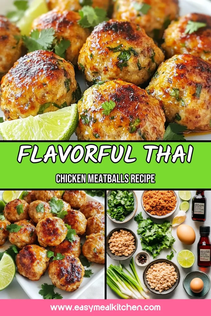 Discover the deliciousness of Thai cuisine with these Thai baked chicken meatballs! This easy Thai meatball recipe combines ground chicken meatballs, fresh herbs, and bold spices for a healthy baked meatball option that's bursting with flavor. Perfect as an appetizer or main dish, these meatballs are not only nutritious but also simple to make. Save this recipe today and impress your family with a taste of Thailand at home! #ThaiCuisine #HealthyRecipes #MeatballRecipe #BakedChickenMeatballs
