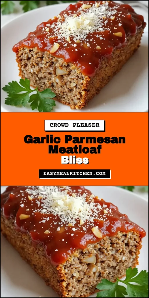 Savor the flavors of this Garlic Parmesan Meatloaf recipe that's perfect for comfort food lovers! Made with ground beef and Parmesan, this easy meatloaf recipe features delicious garlic and herbs for an unforgettable taste. Serve it with sides like mashed potatoes for a cozy meal. Discover how to create the ultimate meatloaf everyone will love. Click to try this delightful dish now! #GarlicParmesanMeatloaf #EasyMeatloafRecipes #ComfortFoodMeatloaf #GroundBeefMeatloaf