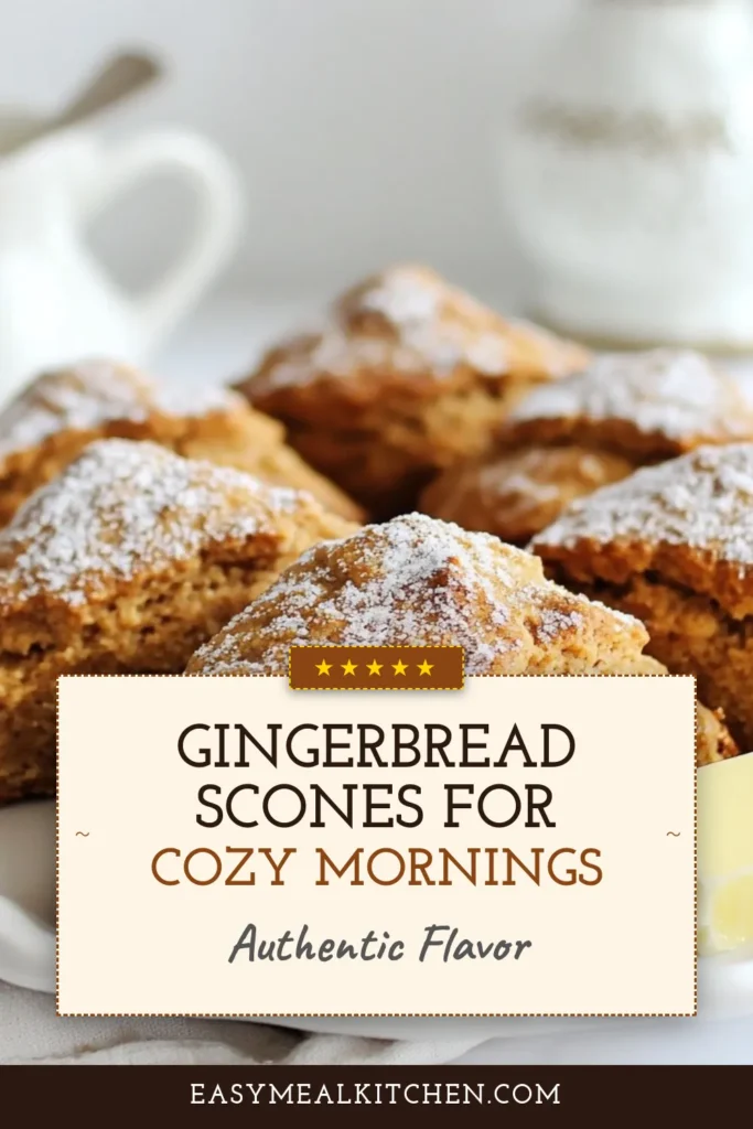 Delight in the festive spirit with this easy gingerbread scones recipe! Perfect for holiday gatherings, these spiced ginger scones are a must-try among holiday scone recipes. With a fluffy texture and rich flavors, they are perfect for any festive baking ideas. Impress your friends and family with your scone baking skills. Don’t miss out—save this recipe for your seasonal treats! #GingerbreadScones #HolidayBaking #SconeRecipes #FestiveTreats