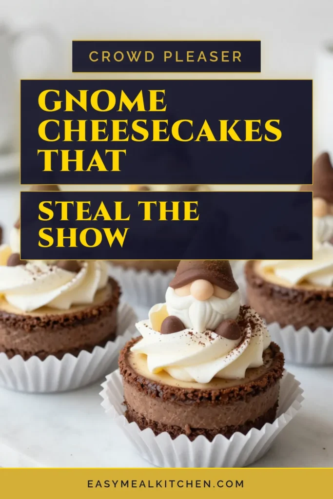 Indulge in these delightful Chocolate Gnome Cheesecakes, a perfect no-bake cheesecake idea for any celebration! This mini cheesecake recipe features a rich chocolate graham cracker crust and a creamy chocolate filling, all topped with whipped cream and cute gummy gnome decorations. Make your dessert table enchanting with this fun and easy chocolate dessert recipe. Save this post for more sweet ideas! #ChocolateGnomeCheesecakes #MiniCheesecakeRecipe #ChocolateDessertRecipes #NoBakeCheesecakeIdeas