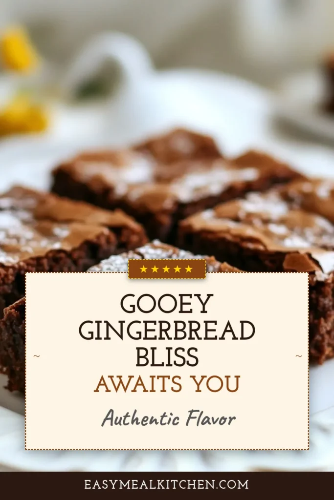 Indulge in the festive flavors of our Gooey Gingerbread Brownies recipe! These easy gingerbread desserts are perfect for holiday gatherings, featuring rich brownies loaded with molasses and warm spices. Each bite delivers gooey goodness that will leave everyone craving more. Try this delightful twist on classic brownies and impress your guests this season! Save this recipe for your holiday baking! #GingerbreadBrownies #EasyGingerbreadDessert #HolidayDesserts #BrowniesWithMolasses