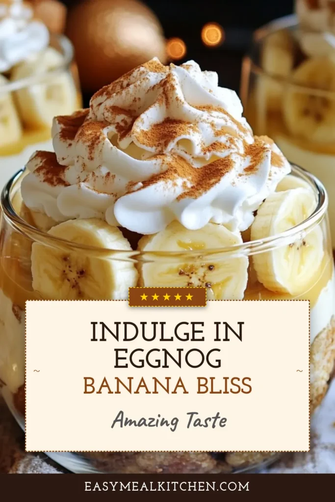Indulge in the festive flavors of Eggnog Banana Pudding, a delightful non-alcoholic eggnog dessert perfect for your holiday celebrations. This banana pudding recipe features layers of creamy eggnog pudding, fresh banana slices, and crunchy ginger snap cookie layers for a unique twist. Easy to assemble and a guaranteed crowd-pleaser, it's one of the best holiday dessert ideas you'll find! Save this delightful recipe and impress your guests! #EggnogBananaPudding #HolidayDessertIdeas #BananaPuddingRecipe #NonAlcoholicDessert
