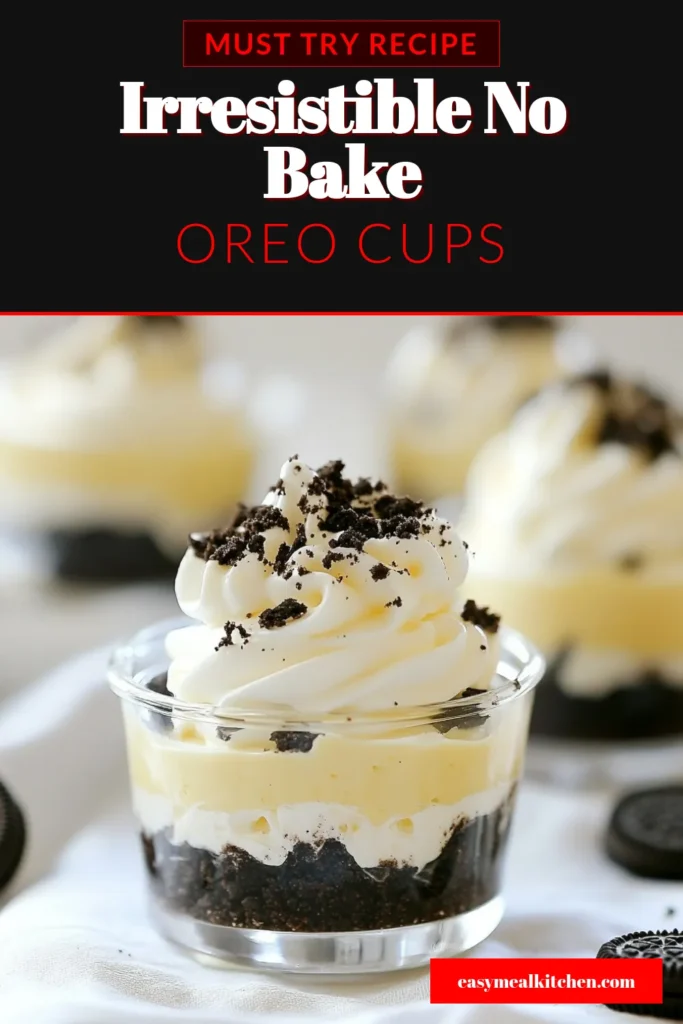 Indulge in these delicious no-bake Oreo cheesecake cups! This easy cheesecake recipe combines creamy Oreo cream cheese cups with a delightful Oreo crust, making it the perfect no-bake dessert recipe for chocolate lovers. Ideal for gatherings or a sweet treat at home, these Oreo dessert cups are simple to prepare and sure to impress! Try this recipe today and save for later! #OreoDessert #DessertRecipes #CheesecakeLovers #NoBakeDesserts