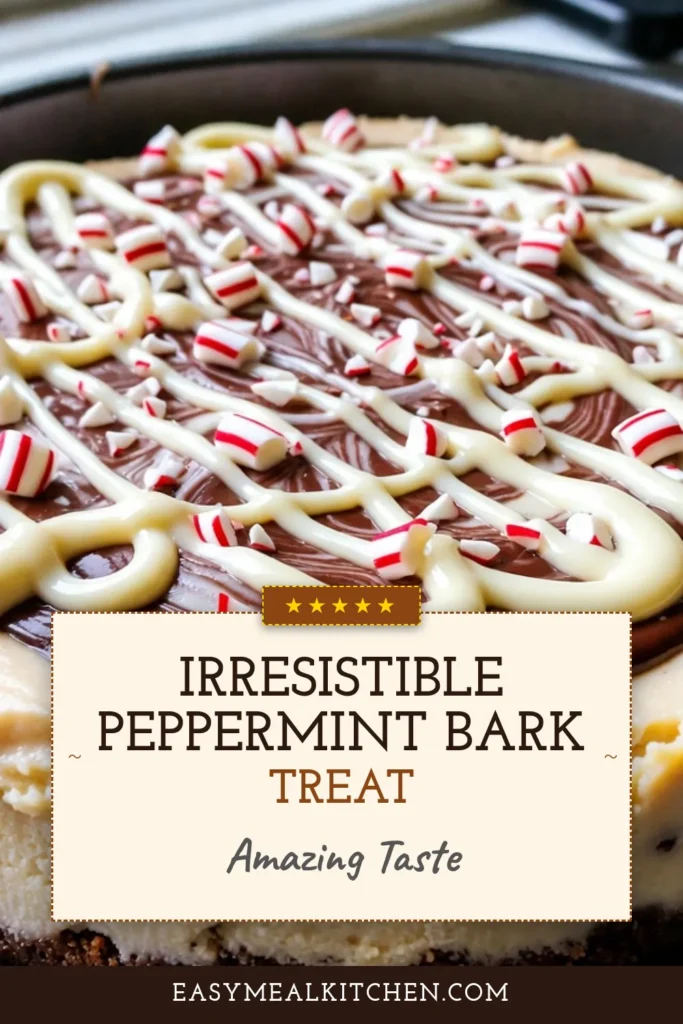 Indulge in the ultimate holiday treat with this no-bake peppermint bark cheesecake. This festive cheesecake dessert is quick and easy to whip up, making it the perfect peppermint cheesecake recipe for any gathering. Delight your guests with creamy layers and a chocolatey crust, all without turning on the oven! Discover this easy no-bake dessert and impress everyone at your holiday parties. Save this recipe for your next celebration! #NoBakeCheesecake #PeppermintBark #HolidayDesserts #CheesecakeRecipes