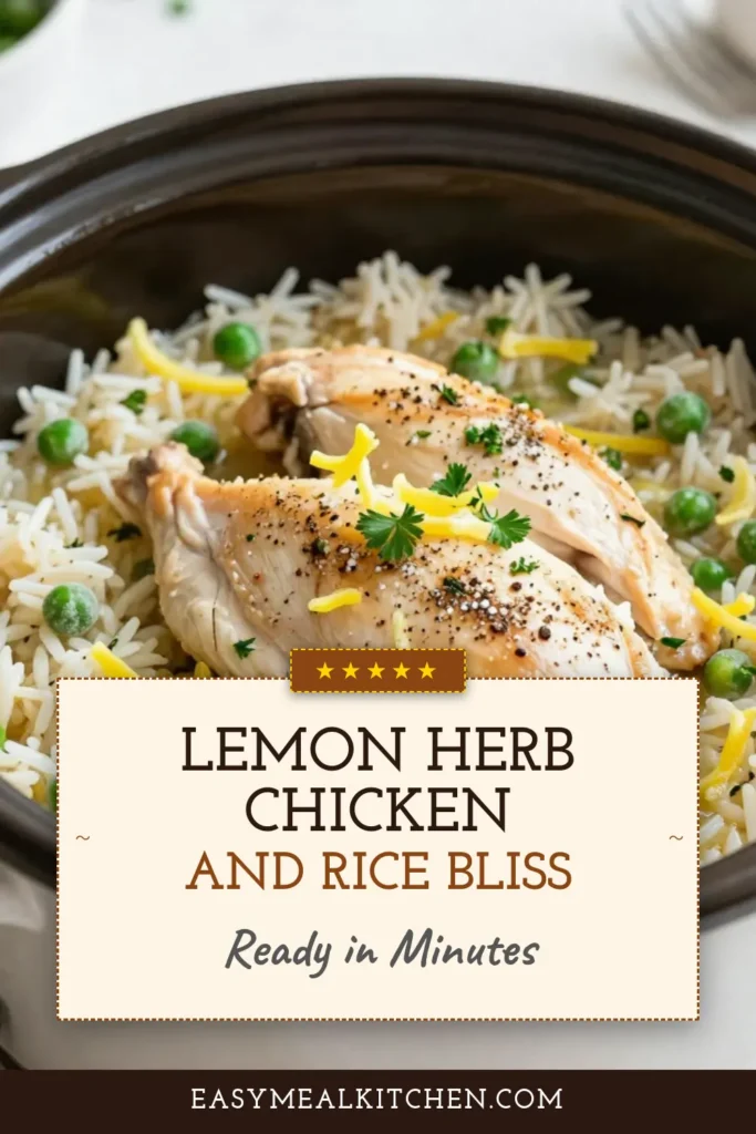 Discover this delicious Slow Cooker Lemon Herb Chicken and Rice, an easy slow cooker meal perfect for busy nights! This healthy slow cooker dinner features juicy chicken breasts, fragrant herbs, and tender rice, all simmered to perfection. Enjoy a flavorful chicken rice recipe that's both nutritious and simple to prepare. Perfect for family dinners or meal prep. Save this recipe for your next easy weeknight dinner! #SlowCookerChicken #HealthyDinner #LemonHerbChicken #EasyMeals