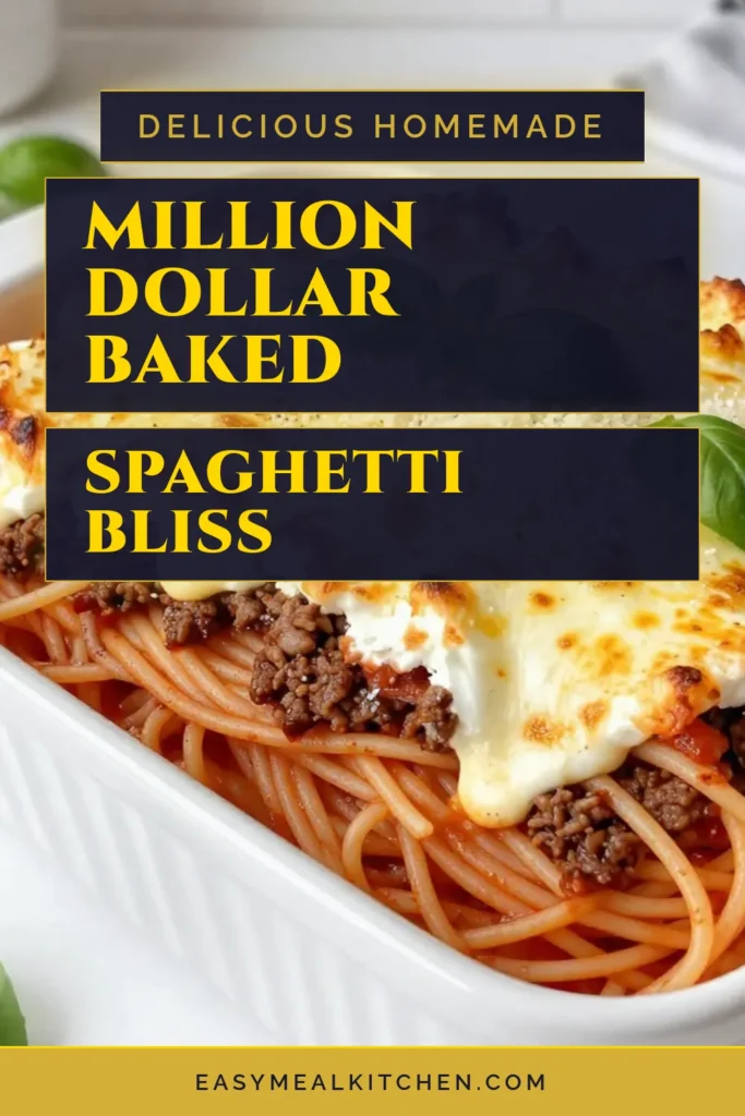 Indulge in the ultimate comfort food with this Million Dollar Baked Spaghetti! This cheesy spaghetti casserole combines creamy goodness from cottage and cream cheese with savory ground beef, making it the perfect easy spaghetti recipe for family dinners. Layered with marinara and topped with mozzarella, this baked spaghetti with cream cheese is sure to impress. Serve it up for a delicious Italian pasta bake that's ready in no time. Save and try it today! #BakedSpaghetti #CheesyCasserole #PastaRecipe #DinnerIdeas