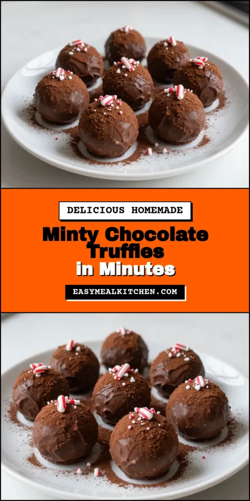 Indulge in the magic of the holidays with these delightful peppermint truffles! This easy peppermint truffles recipe combines rich dark chocolate and refreshing mint for homemade truffles with candy canes that everyone will love. Perfect as festive chocolate truffles for holiday gatherings, these dark chocolate peppermint treats are a must-try this season. Get the recipe now and impress your guests! #MintChocolateTruffles #PeppermintTruffles #ChocolateTreats #FestiveDesserts