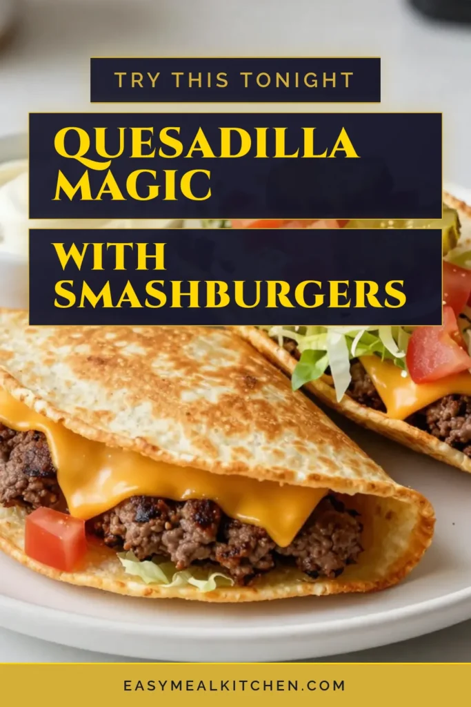 Indulge in these delicious smashburger quesadillas, a delightful twist on a classic favorite! This ground beef quesadilla recipe is perfect for a quick and easy dinner. With cheesy quesadillas filled with flavorful beef, fresh tomatoes, and crispy lettuce, you’ll have everyone coming back for more. Try this easy quesadilla recipe tonight and impress your family with a meal that’s ready in just 30 minutes! Save and share! #SmashburgerQuesadillas #QuickDinnerRecipes #EasyQuesadillaRecipes #CheesyQuesadillasWithBeef