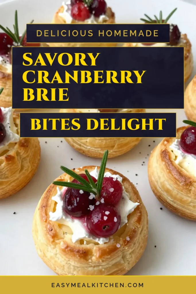 Delight your guests with these Mini Cranberry Brie Bites, the perfect puff pastry appetizer for any festive occasion. These easy holiday snacks combine creamy Brie and tangy cranberry sauce, making irresistible savory cheese bites your family will love. Ideal for gatherings, try this simple recipe today! Don’t forget to save it for your next party! #MiniCranberryBrieBites #PuffPastryAppetizer #EasyHolidaySnacks #CranberrySauceRecipes