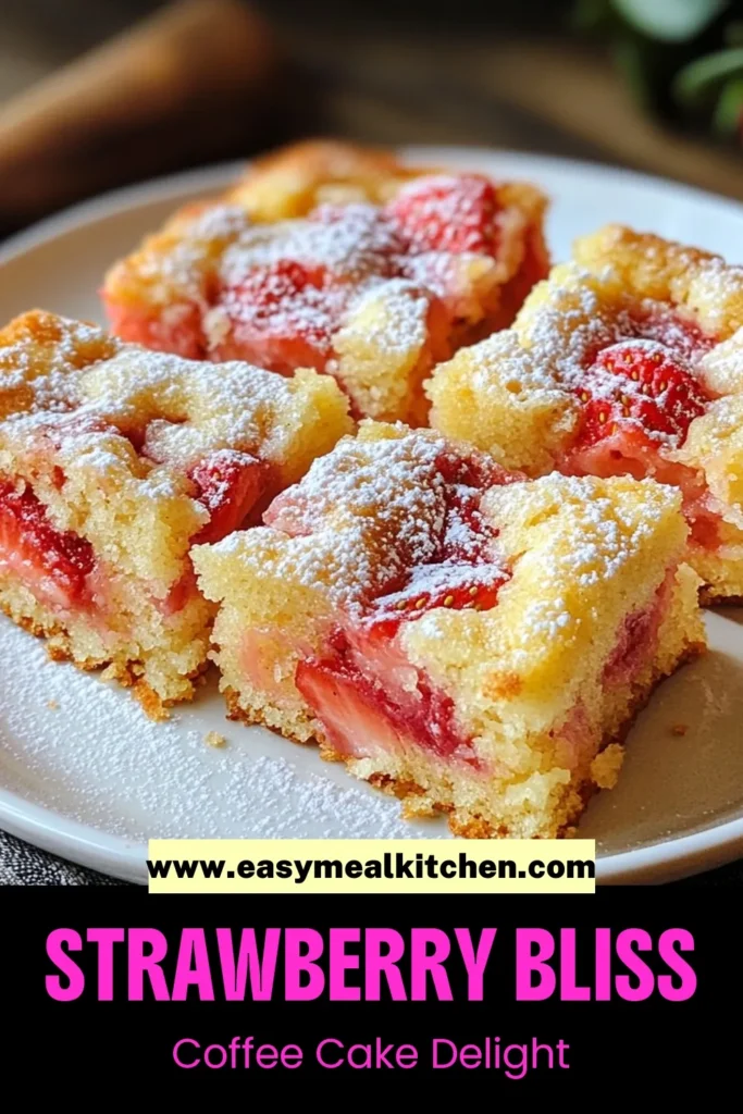 Indulge in this delicious Strawberry Coffee Cake recipe that's perfect for any occasion! This easy strawberry dessert features a moist, bakery-style coffee cake made with fresh strawberries for a delightful homemade cake with strawberries that everyone will love. With its perfect balance of flavors, it’s ideal for brunch or an afternoon treat. Try it today and elevate your dessert game! Save this recipe for your next baking adventure! #StrawberryCoffeeCake #EasyDessert #Baking #CakeRecipes