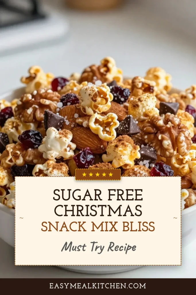 Looking for a delicious and healthy holiday treat? Try this Sugar-Free Christmas Snack Mix! Perfect for festive gatherings, this mix combines unsweetened popcorn, nuts, and sugar-free chocolate to create a delightful snack. It's gluten-free, making it ideal for everyone to enjoy. Discover other healthy holiday snacks and festive popcorn recipes with this easy recipe. Save it for your Christmas celebrations! #SugarFreeChristmas #HealthyHolidaySnacks #FestivePopcornRecipes #GlutenFreeSnacks