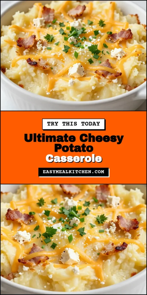 Indulge in this creamy, cheesy mashed potato casserole that will elevate your dinner to the next level! This loaded mashed potatoes recipe features sharp cheddar cheese, creamy goodness, and optional turkey bacon for an extra kick. Perfect as a side or main, it's the ultimate turkey bacon potato casserole. Don’t miss out on this delicious sharp cheddar potato bake—try it today! Save this recipe for your next gathering! #MashedPotatoCasserole #CheesyCasserole #PotatoRecipe #ComfortFood