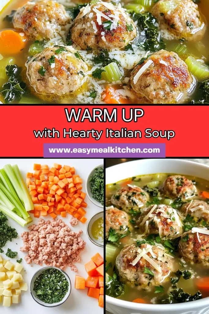 Looking for a comforting meal? Try this classic Italian wedding soup recipe, packed with flavor and nutrition! This hearty wedding soup features tender turkey meatballs, fresh veggies, and wholesome pasta, making it a perfect healthy Italian soup for any occasion. Discover the easy steps to create your own delicious wedding soup ingredients at home. Save this recipe for your next meal prep! #ItalianWeddingSoup #HeartySoup #TurkeyMeatballSoup #HealthyItalianSoup