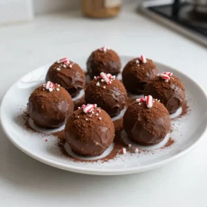 To make peppermint truffles, gather these simple ingredients: - 1 cup dark chocolate chips (minimum 70% cocoa) - 1/2 cup heavy cream - 1/4 teaspoon peppermint extract - 1/4 cup unsweetened cocoa powder - 1/4 cup crushed candy canes (plus extra for garnish) - A pinch of sea salt These items create a rich, minty flavor that makes each bite delightful. You can easily swap ingredients if needed. Here are some ideas: - Dark chocolate chips: Use semi-sweet chocolate chips for a sweeter taste. - Heavy cream: Try coconut cream for a dairy-free option. - Peppermint extract: Use mint extract if you want a stronger mint flavor. - Cocoa powder: Blend in powdered sugar for a sweeter finish. - Crushed candy canes: Use crushed nuts or sprinkles for a different crunch. These substitutions keep the truffles tasty while catering to your needs. Peppermint truffles may seem indulgent, but some ingredients offer health perks: - Dark chocolate: Rich in antioxidants. It can boost heart health and improve mood. - Heavy cream: Contains vitamins A and D, which support vision and skin health. - Peppermint: Aids digestion and can soothe headaches. - Cocoa powder: Lowers blood pressure and may improve brain function. - Candy canes: Add a bit of fun, though they are mostly sugar. Enjoy these treats knowing they include some health benefits! {{ingredient_image_2}} To make peppermint truffles, follow these steps closely. First, place 1 cup of dark chocolate chips in a heatproof mixing bowl. This makes melting easier. Next, heat 1/2 cup of heavy cream in a small saucepan. Watch it closely. Remove the cream when it simmers, not boiling. Pour the hot cream over the chocolate chips. Let it sit for 2 minutes. This helps the chocolate soften. After waiting, stir with a spatula or whisk until smooth. Add 1/4 teaspoon of peppermint extract and a pinch of sea salt. Stir well to blend everything together. Cover the bowl tightly with plastic wrap. Put it in the refrigerator for 2 hours. This chilling time firms up the mixture. Once it&rsquo;s set, scoop small portions with a melon baller or teaspoon. Roll each scoop into a smooth ball with your hands. Finally, roll the truffles in 1/4 cup of unsweetened cocoa powder. For added fun, use crushed candy canes instead for half. Place the truffles on a baking sheet lined with parchment paper. Chill them again for 30 minutes to set. Melting chocolate can be tricky. Here are tips to do it right. Use a heatproof bowl to avoid burning the chocolate. When heating cream, do not let it boil. Boiling can ruin the texture. Always let the cream sit on the chocolate for 2 minutes. This helps the chocolate melt evenly. Stir gently, as rushing can cause clumping. If you have a microwave, use it in short bursts. Heat the chocolate in 15-second intervals. Stir after each interval. This helps prevent overheating. Chilling is key to perfect truffles. After mixing, cover the bowl tightly. Refrigerate for at least 2 hours. This firming time makes it easier to scoop. If the mixture is too soft, it can be hard to shape. After rolling into balls, chill again for 30 minutes. This helps them hold their shape. Store the truffles in a cool place to keep them firm. Avoid humidity for the best texture. When making peppermint truffles, avoid a few common mistakes. First, do not let your cream boil. If it boils, it can ruin the texture. Instead, heat it until just simmering. Second, be patient when mixing. Let the chocolate sit before stirring. This helps it melt smoothly. Lastly, don&rsquo;t skip the chilling step. Chilling is crucial for shaping the truffles. Without it, the mixture will be too soft to handle. To get the perfect texture, focus on the chocolate-to-cream ratio. Use a cup of dark chocolate chips and half a cup of cream. This mix creates a rich, smooth base. Adding a pinch of sea salt enhances the chocolate flavor. Once mixed, chill the mixture well. Aim for a firm consistency, but not too hard. This balance makes rolling easier and ensures a creamy inside. Using the right tools can make your truffle-making easier. Here&rsquo;s what I recommend: - Heatproof Mixing Bowl: Perfect for melting chocolate. - Small Saucepan: To heat the cream without boiling. - Spatula or Whisk: For mixing the chocolate and cream until smooth. - Melon Baller or Teaspoon: Great for scooping the chocolate mix. - Parchment Paper: Line your baking sheet to prevent sticking. These tools help you create truffles that look and taste amazing. Enjoy the process, and don&rsquo;t rush! Pro Tips Use Quality Chocolate: Opt for high-quality dark chocolate with at least 70% cocoa for a richer flavor and smoother texture. Chill Thoroughly: Make sure to chill the chocolate mixture until it is firm enough to scoop, as this ensures the truffles hold their shape. Experiment with Coatings: Don&rsquo;t hesitate to try other coatings such as crushed nuts or sprinkles for a unique twist on the classic truffle. Gift-Worthy Presentation: Pack the truffles in a decorative box or jar with a festive ribbon to make a delightful homemade gift. {{image_4}} You can easily make vegan peppermint truffles. Swap the heavy cream for coconut cream. Use dark chocolate that is dairy-free. Follow the same steps as the original recipe. The taste will still be rich and minty. Good news! The peppermint truffles are gluten-free. The main ingredients are chocolate, cream, and cocoa powder. Always check labels on the chocolate and cocoa. Some brands may add gluten. This way, everyone can enjoy these treats! Want to mix it up? Add different flavors! Try orange zest for a citrus twist. You can also use almond or hazelnut extract. This adds a new layer to your truffles. Each flavor brings a fun surprise. Experiment and find your favorite! To keep your peppermint truffles fresh, store them in an airtight container. You can place parchment paper between layers. This will prevent them from sticking together. Keep the container in the fridge. The cool temperature will help maintain their texture and flavor. If you want to save some truffles for later, freezing works well. First, place the truffles in a single layer on a baking sheet. Freeze them for about one hour. Once firm, transfer them to an airtight container or freezer bag. Be sure to label the bag with the date. They can last up to three months in the freezer. Peppermint truffles can last about one week in the fridge. For the best taste, enjoy them within this time. To keep them tasting fresh, avoid leaving them out at room temperature for too long. If you notice any changes in texture or smell, it&rsquo;s best to discard them. Yes, you can make peppermint truffles ahead of time. In fact, they taste even better after resting. Once you shape the truffles, store them in an airtight container in the fridge. They can last up to two weeks. This makes them great for parties or holiday gifts. Just remember to let them sit at room temperature for a bit before serving. This helps bring out their rich flavor. I recommend using dark chocolate chips with at least 70% cocoa. This chocolate has a deep flavor that pairs well with peppermint. The high cocoa content also gives the truffles a rich and smooth texture. If you prefer a sweeter taste, you can use semi-sweet chocolate, but avoid milk chocolate. It may make the truffles too sweet and mask the peppermint flavor. You can find peppermint truffles at many local candy shops, gourmet stores, or online. Look for stores that specialize in chocolates and confections. If you want to try making them at home, follow the recipe above. It&rsquo;s simple and fun! Making your own allows you to control the flavor and quality of the ingredients. Plus, they make a wonderful gift for friends and family. In this article, we explored all about peppermint truffles. You learned the key ingredients and their health benefits. We shared easy steps for making truffles and tips for avoiding common mistakes. Plus, we covered tasty variations and how to store them. Making peppermint truffles can be fun and rewarding. With these guides, you can create yummy treats for any occasion. Enjoy the process and share your creations with others. Happy truffle-making!