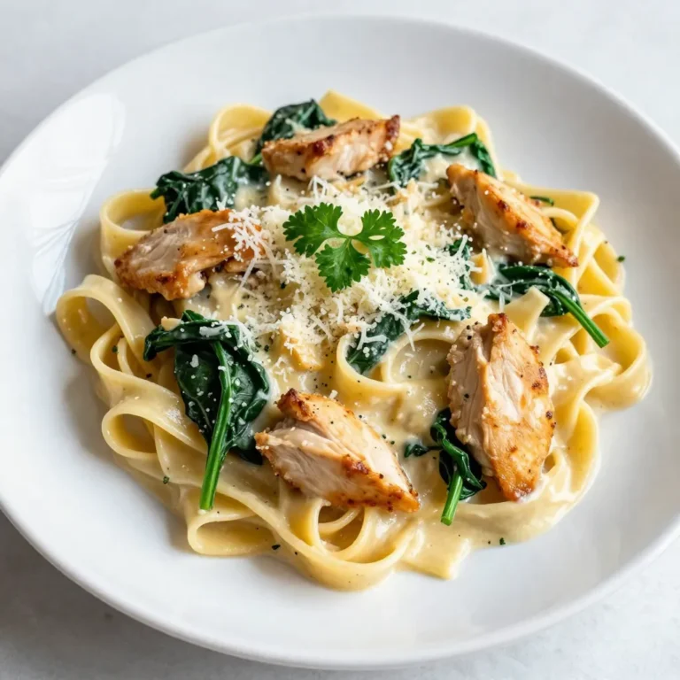 Here are the ingredients you will need for Easy Parmesan Chicken Pasta. Each item plays a key role in making this dish rich and tasty. - 2 boneless, skinless chicken breasts - 8 oz fettuccine pasta - 2 tablespoons olive oil - 3 cups fresh spinach - 4 cloves garlic, minced - 1 cup heavy cream - 3/4 cup grated Parmesan cheese - 1 teaspoon Italian seasoning - Salt and pepper, to taste - Fresh parsley, chopped (for garnish) Using fresh ingredients makes a big difference in flavor. The chicken provides protein, while the pasta adds heartiness. Olive oil helps to cook the chicken and adds richness. Fresh spinach gives a pop of color and nutrients. Garlic brings a savory kick that enhances the dish. Heavy cream creates that creamy sauce we all love. Parmesan cheese adds depth with its sharp taste. Italian seasoning blends well with all the flavors. Finally, salt and pepper round out the dish. Feel free to adjust the amounts based on your taste. For example, you can use more garlic if you love its flavor. Happy cooking! {{ingredient_image_2}} - Bring salted water to a boil. - Cook pasta until al dente. - Drain and reserve pasta water. Start by filling a large pot with water. Add a good amount of salt. The salt helps flavor the pasta. Heat the pot on high until it boils. Once boiling, add 8 ounces of fettuccine. Stir occasionally to avoid sticking. Check the package for cooking time, usually around 8-10 minutes. You want it al dente, which means firm but cooked. When done, drain the pasta in a colander. Save about half a cup of the pasta water for later. - Season chicken breasts. - Cook chicken in a skillet. - Rest and slice chicken. While the pasta cooks, take the chicken breasts. Season both sides with salt, pepper, and a teaspoon of Italian seasoning. Heat 2 tablespoons of olive oil in a large skillet over medium heat. Add the seasoned chicken once the oil is hot. Cook for 6-7 minutes on each side. The chicken should be golden brown and reach 165&deg;F inside. After cooking, remove the chicken and let it rest for a few minutes. This makes it juicy. Slice the chicken into bite-sized pieces. - Add garlic to the skillet. - Incorporate fresh spinach. In the same skillet, add 4 minced garlic cloves. Saut&eacute; for about 30 seconds. You want the garlic fragrant but not brown. Then, add 3 cups of fresh spinach. Stir it until it wilts down. This takes just a couple of minutes. The spinach adds color and nutrients to the dish. - Simmer cream with garlic and spinach. - Whisk in grated Parmesan cheese. - Adjust sauce consistency with pasta water. Lower the heat to a gentle simmer. Pour in 1 cup of heavy cream and stir it with the garlic and spinach. Gradually whisk in 3/4 cup of grated Parmesan cheese. Keep stirring until the cheese melts. If the sauce is too thick, add a little reserved pasta water to thin it out. This will give you a silky texture that clings to the pasta. - Toss cooked fettuccine with chicken. - Ensure even coating with sauce. - Adjust seasoning to taste. Add the drained fettuccine and sliced chicken into the skillet. Gently toss everything together. Make sure the pasta and chicken are well-coated with the creamy sauce. Taste the dish and add more salt or pepper if needed. This is your chance to make it perfect. - Plate the dish while hot. - Garnish with fresh parsley. Serve the Cheesy Garlic Parmesan Chicken Pasta hot. Use a large spoon to plate it nicely. For a pop of color and flavor, sprinkle fresh chopped parsley on top. Enjoy your meal with pride! - Use a meat thermometer for doneness. Aim for 165&deg;F (75&deg;C) to be safe. - Marinating the chicken adds extra flavor. Try olive oil, garlic, and Italian herbs. Let it sit for at least 30 minutes for a tasty boost. - For a smooth sauce, whisk the cream gently. This helps mix it well with the cheese. - To avoid separation, keep the heat low while you mix in the Parmesan. If the sauce gets too thick, add pasta water bit by bit until it&rsquo;s just right. - Garnish with fresh parsley for color and taste. It brightens up the dish. - Use shallow bowls or large plates for serving. This makes the pasta look great and easier to eat. Pro Tips Rest the Chicken: Allowing the chicken to rest after cooking helps retain its juices, making it more tender and flavorful when sliced. Use Fresh Ingredients: Opt for fresh spinach and high-quality Parmesan cheese for a richer, more vibrant flavor in your dish. Save Pasta Water: Always reserve some pasta water; it helps adjust the sauce's consistency and enhances the flavor. Garnish for Color: Fresh parsley not only adds a burst of color but also brightens the dish's flavor profile, making it more appetizing. {{image_4}} You can easily change this dish by adding fun ingredients. Toss in some colorful bell peppers for crunch. Saut&eacute;ed mushrooms add a nice earthiness. If you want to switch the protein, shrimp works great. For a meatless option, try tofu. It soaks up flavors well and keeps the dish light. Feel free to get creative with the cheese. Mozzarella gives a nice gooey texture. Ricotta offers a creamy twist and a different taste. If you want to change the sauce, consider a tomato-based cream. Pesto adds a fresh flavor, too. Just mix it in after the garlic and spinach. For those needing gluten-free options, use gluten-free pasta. There are many brands that taste great. If you're watching fat intake, opt for light cream or even a plant-based milk. These swaps keep your meal tasty while fitting your needs. To keep your Easy Parmesan Chicken Pasta fresh, store it in the fridge. Place it in an airtight container. This helps keep out air and moisture. You can enjoy leftovers for up to three days. Make sure to cool the dish to room temperature before sealing it. When reheating, you want to keep the creaminess intact. The best way is to use the stovetop. Heat it gently over medium-low heat. Stir it often to prevent sticking. If using a microwave, take care. Use a microwave-safe dish and heat in short bursts. Stir in between to help heat evenly. Freezing can be a great option for this dish. To freeze, first cool it completely. Then, divide it into serving sizes. Use freezer-safe containers or bags to save space. Make sure to remove as much air as possible. When you&rsquo;re ready to eat, defrost it in the fridge overnight. Reheat it gently on the stove for best results. Yes, you can switch up the pasta! Here are some tasty options: - Penne: This shape holds the sauce well. - Rotini: The twists catch every drop of flavor. - Spaghetti: A classic choice that works great with creamy sauces. - Gluten-Free Pasta: For those with dietary needs, this is a good swap. Feel free to pick any pasta you enjoy. Just keep an eye on the cooking time. Making this creamy dish dairy-free is simple. Here are some alternatives: - Use coconut cream instead of heavy cream. - Try cashew cheese in place of Parmesan cheese. - Nutritional yeast can add a cheesy flavor without dairy. These swaps keep the dish creamy and delicious while fitting your needs. Pairing this dish with the right sides makes it even better. Here are some ideas: - Garlic bread: Perfect for soaking up the sauce. - Side salad: A fresh mix of greens adds crunch and color. - Roasted vegetables: Carrots or broccoli add flavor and nutrition. For wine, try a crisp white like Pinot Grigio. It complements the creamy sauce well. This blog covered a delicious Parmesan Chicken Pasta recipe, including key ingredients and steps. You learned how to cook fettuccine, prepare chicken, and make a creamy sauce. I shared tips to perfect your dish and offered ideas for variations and storage. Experimenting with flavors lets you create your own twist. Enjoy making this dish and impressing those you share it with! Keep it simple, and have fun in the kitchen.