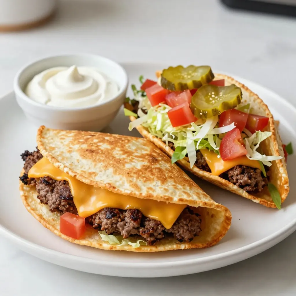 - 1 lb ground beef - 1 teaspoon garlic powder - 1 teaspoon onion powder - 1 teaspoon smoked paprika - Salt and pepper to taste - 4 large flour tortillas - 2 cups shredded cheddar cheese - 1 cup diced tomatoes (fresh or canned) - 1 cup shredded lettuce - ½ cup diced pickles - ½ cup sour cream (for serving) - Olive oil (for cooking) To make Smashburger quesadillas, you need basic ingredients. Start with ground beef. It gives a great taste and texture. Add garlic powder, onion powder, and smoked paprika for flavor. Don’t forget salt and pepper to bring it all together. You will also need large flour tortillas. They hold everything well and are easy to cook. Cheddar cheese is a must. It melts beautifully and adds creaminess. Fresh toppings like diced tomatoes and shredded lettuce add crunch. Lastly, diced pickles give a tasty zing. Sour cream is perfect for dipping, too. Gather these items before you start cooking. This will make your cooking process smooth and fun. {{ingredient_image_2}} To start, grab a large bowl and add the ground beef. Next, mix in garlic powder, onion powder, smoked paprika, salt, and pepper. Use your hands to combine the mix. Be gentle; overworking the meat makes patties tough. Once mixed, form small patties, about 2-3 inches wide. This size fits well in the quesadilla and cooks evenly. Now, heat your non-stick skillet over medium-high heat. Drizzle a small amount of olive oil to coat the bottom. While it heats, place your patties in the skillet. Use a spatula to gently smash them down. This creates that classic smashburger look. Cook each patty for 3-4 minutes on one side until crispy. Flip and cook for another 3-4 minutes. When done, remove the patties and set them aside. In the same skillet, lay one flour tortilla flat. Sprinkle half of the shredded cheddar cheese on the tortilla. Now, place your cooked beef patties on top. Add diced tomatoes, shredded lettuce, and pickles. Finish with the rest of the cheese, then cover with another tortilla. This layering keeps all the flavors inside. Using a spatula, lift the quesadilla to check the bottom. Cook for about 3-4 minutes until golden brown. Carefully flip the quesadilla over. Cook the other side for another 3-4 minutes until the cheese melts and both sides are crisp. This step is key for that satisfying crunch. Once cooked, take the quesadilla out of the skillet. Let it rest for a minute. This helps the cheese set, making it easier to cut. Slice the quesadilla into wedges. Serve these warm with a dollop of sour cream on the side for dipping. For a fun touch, garnish with extra diced tomatoes and lettuce. You can add salsa or guacamole for extra flavor. Enjoy! - Use olive oil for cooking. It adds great flavor and helps with browning. - To avoid sogginess, do not overload your quesadilla with toppings. Less is more! - Try adding jalapeños or avocado for extra zest. They pair well with the beef. - Experiment with spices like cumin or chili powder for unique flavors. - Serve with Mexican rice or chips for a complete meal. Cold drinks like soda or iced tea work too. - Store leftovers in an airtight container in the fridge for up to three days. Reheat in a skillet for best results. Pro Tips Use Fresh Ingredients: Opt for fresh tomatoes and lettuce for a crisp texture and vibrant flavor that will elevate your quesadilla. Don’t Overcook the Beef: Keep an eye on your patties; they should be juicy and not overcooked to ensure they stay tender in the quesadilla. Experiment with Cheeses: While cheddar is delicious, try mixing in other cheeses like pepper jack or mozzarella for a unique flavor twist. Let it Rest: After cooking, allow the quesadilla to rest for a minute before slicing. This helps the cheese set, making it easier to cut without spilling out. {{image_4}} You can switch out the ground beef for ground turkey or chicken. Both options keep it lean. They also soak up flavors well. Just mix them with the same spices. For a vegetarian twist, use black beans or lentils. They add great texture and protein. You can also use mushrooms for a hearty bite. For the best melt, use cheddar cheese. It gives a rich flavor and gooey texture. You can also mix cheeses. Try adding Monterey Jack or pepper jack for a kick. Combining different types adds depth to the taste. Always use freshly shredded cheese for the best results. Get creative with your ingredient pairings. Add jalapeños for spice or avocado for creaminess. You can also try different toppings based on regions. For a Mexican twist, add corn or black olives. For a barbecue flavor, use barbecue sauce and coleslaw. The options are endless! To store leftover quesadillas, let them cool first. Wrap each quesadilla tightly in plastic wrap or aluminum foil. Place the wrapped quesadillas in an airtight container. This keeps them fresh and tasty. Cooked quesadillas last in the fridge for about 3 days. If they smell off or look strange, toss them out. For freezing, wrap each assembled quesadilla in plastic wrap. Then, place them in a freezer-safe bag. Squeeze out as much air as possible to avoid freezer burn. Frozen quesadillas can last up to 2 months. To reheat, let them thaw overnight in the fridge. Bake them in the oven at 350°F for about 15-20 minutes. This keeps them crispy and warms the cheese without making it soggy. Smashburger offers several tasty quesadilla choices. You can choose from classic beef quesadillas, or try spicy chicken. Each option features fresh ingredients and melted cheese. They also have a special version with extra toppings like jalapeños or guacamole. You can enjoy these flavors in a simple and fun meal. Yes, you can make your quesadilla just how you like it! Smashburger allows you to pick your protein, cheese, and toppings. Want extra tomatoes or no pickles? You can do that. You can also choose your favorite sauce to dip. Customizing lets you enjoy a meal that fits your taste perfectly. Absolutely! Smashburger has vegetarian quesadillas made with black beans or veggies. For gluten-free needs, choose corn tortillas instead of flour. You can also skip the cheese or use a dairy-free option. This way, everyone can enjoy a delicious quesadilla, no matter their diet. Preparing Smashburger quesadillas is quick and easy. It takes about 10 minutes to prep the ingredients. Cooking them takes about 20 minutes. So, in total, you can have tasty quesadillas ready in about 30 minutes. Perfect for a busy weeknight meal! A good serving size is about one quesadilla per person. Each quesadilla can be cut into four wedges. This makes it easy to share or enjoy as a snack. If you have a big appetite, you might want two. Pair it with a side salad for a complete meal! You learned how to make delicious quesadillas from scratch. We covered key ingredients, cooking steps, and tips to perfect your dish. Feel free to try different proteins or add unique ingredients. Proper storage keeps leftovers fresh for later enjoyment. Remember, the right cheese and toppings can elevate your quesadilla game. Enjoy creating a meal that fits your taste. Happy cooking!