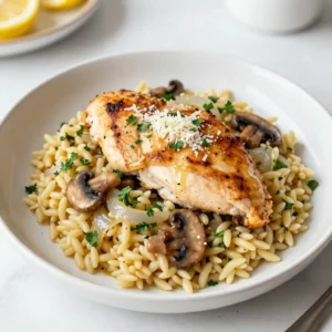 - 2 boneless, skinless chicken breasts - 1 cup orzo pasta - 2 cups chicken broth - 1 medium onion, finely chopped - 3 cloves garlic, minced - 1 cup mushrooms, sliced - 1 tablespoon fresh parsley, chopped - 1 tablespoon fresh oregano, chopped - 1 tablespoon olive oil - 1 tablespoon lemon juice - Zest of 1 lemon When making Marsala Chicken Orzo, I focus on fresh, quality ingredients. The star of this dish is the chicken. I prefer boneless, skinless chicken breasts for a tender bite. They soak up flavors well and cook quickly. Next, I use orzo pasta, which adds a nice texture. It cooks fast and pairs perfectly with the chicken. Chicken broth brings richness to the dish. Always use low-sodium broth to control the saltiness. For the aromatics, I chop a medium onion, mince three garlic cloves, and slice one cup of mushrooms. These ingredients create a lovely base of flavor. Fresh herbs like parsley and oregano enhance the dish's aroma and taste. Lastly, I add olive oil, lemon juice, and lemon zest for a bright finish. The lemon cuts through the richness and adds a refreshing touch. - Salt and pepper to taste - Freshly grated Parmesan cheese Seasoning is key. I use salt and pepper to make the flavors pop. A sprinkle of freshly grated Parmesan cheese at the end adds a creamy, savory depth. It&rsquo;s the perfect finishing touch! {{ingredient_image_2}} - First, season the chicken breasts with salt, pepper, and half of the lemon zest. - In a large skillet, heat olive oil over medium heat until it shimmers. - Carefully add the seasoned chicken breasts to the skillet. - Cook for about 5-6 minutes on each side. Ensure the chicken is golden brown. - Check that the chicken reaches an internal temperature of 165&deg;F. - Once cooked, remove the chicken from the skillet and set it aside. - Without cleaning the skillet, add the finely chopped onion. - Cook the onion for 3-4 minutes until it becomes translucent and fragrant. - Next, add the minced garlic and sliced mushrooms to the skillet. - Stir occasionally and cook for about 5 minutes until the mushrooms soften. - Sprinkle the orzo pasta into the skillet, mixing well with the onions and mushrooms. - Toast the orzo for about 2 minutes by stirring continuously. - Slowly pour in the chicken broth while stirring to combine. - Season with salt and pepper to taste. Bring the mixture to a gentle boil. - Reduce the heat immediately to a simmer. - Return the cooked chicken breasts to the skillet, placing them in the orzo mixture. - Cover the skillet with a lid and let it simmer for 10-12 minutes. - Cook until the orzo is al dente and absorbs most of the broth. - After cooking, remove the lid and stir in the lemon juice and remaining zest. - Add the chopped parsley and oregano, mixing gently to blend flavors. - Serve hot, topped with freshly grated Parmesan cheese for a delicious finish. - Ensuring chicken is cooked through To make sure your chicken is fully cooked, use a meat thermometer. The chicken should reach an internal temperature of 165&deg;F (75&deg;C). This keeps it safe to eat and moist. After cooking, let the chicken rest for a few minutes. This helps the juices stay inside. - Perfectly toasting the orzo When toasting orzo, stir it often. This helps each piece get a nice, golden color. Toast for about two minutes. The heat brings out a nutty flavor that makes your dish taste amazing. - Adding additional herbs or spices Fresh herbs like thyme or basil can really boost flavor. You can also try spices like smoked paprika or red pepper flakes. These add a unique twist and a bit of heat. - Alternatives for chicken broth If you want a different taste, use vegetable broth instead. It works well and keeps the meal light. You can also use homemade stock if you have it. This gives a rich flavor that&rsquo;s hard to beat. Pro Tips Use Fresh Herbs: Fresh herbs like parsley and oregano elevate the flavor of this dish. If possible, use them instead of dried for a brighter taste. Perfectly Cooked Orzo: Stir the orzo frequently while it simmers to prevent it from sticking and ensure even cooking. Rest Your Chicken: Allowing the chicken to rest after cooking helps retain its juices, resulting in a more succulent and flavorful dish. Adjust Lemon to Taste: If you love lemon, feel free to add extra zest or juice to enhance the citrus flavor to your liking. {{image_4}} You can change the protein in Marsala Chicken Orzo easily. Try using turkey instead of chicken for a leaner option. Shrimp also works well, adding a sweet and tender bite. If you need a gluten-free choice, swap out traditional orzo with gluten-free orzo or rice. Both options still soak up the flavors nicely. Herbs can elevate the taste of this dish. Try using thyme or basil instead of oregano. Each herb brings its unique flavor, making the meal special. Adding vegetables can also enhance the dish. Spinach is a great option; it wilts quickly and adds color. Bell peppers add sweetness and crunch, making each bite fun and exciting. To keep your Marsala Chicken Orzo fresh, store leftovers in an airtight container. Place the dish in the refrigerator as soon as it cools. This helps keep harmful bacteria away. You can store it for up to three days. Reheat the dish gently to keep its taste and texture. Use a stovetop for best results. Just place it in a skillet with a splash of chicken broth. Stir it often until it&rsquo;s hot. If you use a microwave, heat in short bursts. Stir between each burst for even warming. Cooking Marsala Chicken Orzo takes about 40 minutes in total. This includes 10 minutes for prep and 30 minutes for cooking. You will enjoy a hearty meal in no time! Yes, you can make this dish ahead of time. Just cook it, let it cool, and store it in the fridge. It stays fresh for up to three days. When you are ready to eat, heat it gently on the stove or in the microwave. Marsala Chicken Orzo is tasty on its own. However, you can serve it with a simple salad or garlic bread. A light vegetable side dish works well too. This adds color and nutrients to your meal. Absolutely! To make a vegetarian version, replace the chicken with mushrooms or tofu. Use vegetable broth instead of chicken broth. You can still enjoy the great flavors while keeping it meat-free. In this blog post, we explored a tasty Marsala Chicken Orzo recipe. You learned about the key ingredients, from chicken to herbs, and how to cook each part. I shared tips for perfecting the recipe and ways to customize it to fit your taste. Cooking can be fun and rewarding. This dish brings flavor and warmth to any meal. Enjoy trying different variations or sharing with friends. Happy cooking!