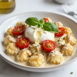 To make creamy tomato gnocchi with burrata, you will need: - 1 pound potato gnocchi - 2 cups cherry tomatoes, halved - 1 cup heavy cream - 2 tablespoons olive oil - 3 cloves garlic, minced - 1 teaspoon dried oregano - Salt and freshly ground black pepper to taste - A handful of fresh basil leaves, for garnish - 1 ball of burrata cheese You can easily swap some ingredients if needed. If you don't have heavy cream, try using half-and-half or a dairy-free cream. For garlic, you can use garlic powder, but fresh gives the best taste. If cherry tomatoes are out of season, canned diced tomatoes work well. You can also use fresh oregano instead of dried for a brighter flavor. If you can't find burrata cheese, fresh mozzarella is a great choice. Using fresh herbs can make a big difference in your dish. Fresh basil adds a bright taste and aroma that dried herbs cannot match. Dried oregano brings a deep, earthy flavor but lacks the freshness of its counterpart. When possible, opt for fresh herbs for the best results. They elevate the dish and make each bite more delicious. {{ingredient_image_2}} Start by heating 2 tablespoons of olive oil in a large skillet over medium heat. When the oil is warm, add 3 minced cloves of garlic. Saut&eacute; for about 1 minute. The garlic should smell great and turn golden. Next, add 2 cups of halved cherry tomatoes. Sprinkle in 1 teaspoon of dried oregano, salt, and freshly ground black pepper. Cook for 5 to 7 minutes. The tomatoes will soften and burst, releasing their juices. While the tomatoes cook, fill a pot with salted water and bring it to a boil. Carefully add 1 pound of potato gnocchi to the boiling water. Cook them according to the package instructions. Usually, this takes around 2 to 3 minutes. When the gnocchi float to the top, they are ready. Once cooked, drain the gnocchi and transfer them to the skillet with the tomatoes. Pour in 1 cup of heavy cream. Stir gently to coat the gnocchi in the creamy sauce. Let the mixture simmer for another 2 to 3 minutes until the sauce thickens slightly. Remove the skillet from heat. Taste and adjust the seasoning with more salt and pepper if needed. - Use a large pot for boiling the gnocchi. This helps them cook evenly. - Make sure the water is boiling before adding the gnocchi. This keeps them from becoming mushy. - Do not overcrowd the pot; cook in batches if necessary. - Look for the gnocchi to float to the top. This means they are done. To make the sauce rich, use heavy cream because it adds a smooth texture. Stir the cream in gently after adding the gnocchi. This ensures that all the flavors mix well. If the sauce is too thick, add a splash of pasta water. This will help loosen it up while keeping it creamy. For extra flavor, consider adding freshly cracked black pepper and a touch of salt, adjusting to your taste. To get the best flavor, start with a hot skillet. Add olive oil and let it warm. Once it shimmers, toss in minced garlic. Keep stirring it for about a minute. This helps the garlic become fragrant and golden. Next, add the halved cherry tomatoes. Sprinkle in oregano and salt. Saut&eacute; them for 5 to 7 minutes. You want the tomatoes to soften and burst, releasing their juices. This is the key to a tasty sauce. To boost the sauce&rsquo;s flavor, use fresh ingredients. Fresh basil adds a bright note. You can also experiment with herbs like thyme or parsley. A splash of balsamic vinegar can add depth. For a bit of heat, consider red pepper flakes. Adjust the seasoning with salt and pepper to make it perfect. Taste as you go to ensure it suits your palate. For serving, use wide, shallow bowls. This lets the creamy sauce shine and shows off the burrata. Tear burrata into pieces and scatter it on top. Finish with fresh basil leaves for a pop of color. A drizzle of olive oil adds an elegant touch. Serve immediately for the best taste and texture. Enjoy this dish with a slice of crusty bread for dipping! Pro Tips Perfectly Cooked Gnocchi: Ensure your gnocchi are cooked just until they float, as overcooking can lead to a mushy texture. Fresh Herbs Matter: Use fresh basil for garnish instead of dried, as it adds a vibrant flavor and visual appeal to the dish. Adjust Creaminess: Feel free to adjust the amount of heavy cream to suit your preference for a richer or lighter sauce. Serving Suggestion: Drizzle a little extra virgin olive oil over the finished dish for added richness and a glossy finish. {{image_4}} You can easily add protein to your creamy tomato gnocchi. Chicken and shrimp work great. For chicken, use boneless pieces. Saut&eacute; them until cooked through and golden. Then, mix them into your sauce. For shrimp, add them in the last few minutes of cooking. This way, they stay juicy and tender. Both options add flavor and make the dish heartier. If you want to keep it vegetarian, consider adding spinach or kale. Add these greens after saut&eacute;ing the garlic and tomatoes. They will wilt nicely in the sauce. You could also toss in roasted bell peppers or zucchini for a colorful twist. These veggies bring extra taste and nutrition to your meal. Burrata is creamy and rich, but there are other tasty options. You can try fresh mozzarella for a similar texture. Feta cheese adds a salty kick, while ricotta provides a light and fluffy contrast. Goat cheese is another great choice, offering a tangy flavor that pairs well with the sauce. Choose any cheese based on your taste preferences for a fun twist. To store leftovers, let the creamy tomato gnocchi cool down first. Place it in an airtight container. Make sure to seal it well to keep out air. Leftovers can last for 3 to 4 days in the fridge. Label your container with the date to remember when you made it. When you're ready to eat the leftovers, use a skillet for the best taste. Heat a little olive oil over medium heat. Add the gnocchi and stir gently. You can also add a splash of cream or water to keep it creamy. Heat until warm, but avoid cooking it too long. This keeps the gnocchi soft and the flavors fresh. Freezing creamy tomato gnocchi is possible but not ideal. The texture can change when thawed. If you choose to freeze it, use a freezer-safe container. It&rsquo;s best to freeze it without the burrata. When you want to eat it, thaw it overnight in the fridge. Reheat gently as mentioned above. Enjoy your meal even after some time! Yes, you can use store-bought gnocchi. It saves time and makes cooking easier. Just follow the package instructions for cooking. Fresh gnocchi has a better taste and texture, but the store-bought kind works great too. To add spice, try including red pepper flakes. Start with a pinch and adjust to your taste. You can also add finely chopped fresh chili peppers. This adds a nice kick without overpowering the dish. A light white wine goes well with this dish. I suggest a Pinot Grigio or a Sauvignon Blanc. These wines balance the creaminess and enhance the tomato flavor. You can also try a light red, like a Chianti, for a different twist. This dish lasts about 3 days in the fridge. Store it in an airtight container to keep it fresh. Just remember, the gnocchi may become slightly softer when reheated. Yes, you can make this dish vegan! Use plant-based gnocchi and substitute heavy cream with coconut milk or cashew cream. For the cheese, try a vegan version of burrata or skip it altogether. This article covered everything you need to know about making creamy tomato gnocchi. We explored ingredients, cooking steps, and helpful tips to enhance flavors. You learned about substitutions, variations, and safe storage methods. Remember, using fresh herbs can make a big difference. Don't be afraid to try new protein options or vegetarian add-ins. Cooking should be fun and creative! Enjoy experimenting with this dish and make it your own.