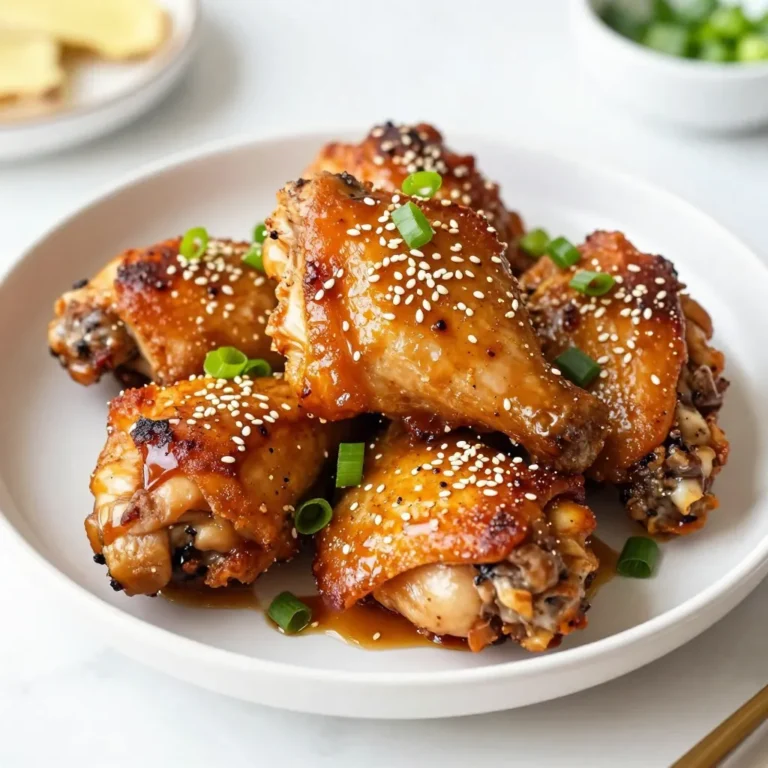 - 4 bone-in, skin-on chicken thighs - 1/4 cup soy sauce - 3 tablespoons honey - 4 cloves garlic, finely minced - 1 tablespoon fresh ginger, grated - 1 tablespoon sesame oil - 1 teaspoon freshly ground black pepper - 1 tablespoon green onions, finely chopped (for garnish) - A sprinkle of sesame seeds (for garnish) For this dish, I use bone-in, skin-on chicken thighs. They stay juicy and have great flavor. The marinade adds a sweet and savory taste. You will need soy sauce, which gives a salty kick. Honey adds sweetness, balancing the flavors. I use garlic and ginger for a fragrant aroma. Next, we have sesame oil. This oil adds a nutty flavor that enhances the dish. I also include black pepper for a bit of heat. To finish, I garnish with green onions and sesame seeds. They add color and a fresh taste. This combination of ingredients makes the chicken thighs truly delicious. When you gather these ingredients, make sure they are fresh. Quality ingredients make a huge difference. So, let’s get cooking! {{ingredient_image_2}} To start, mix the marinade ingredients in a medium bowl. You will need soy sauce, honey, minced garlic, grated ginger, sesame oil, and black pepper. Whisk these together until they blend well. This step is key. Blending the flavors creates a rich, tasty base for the chicken. Each ingredient adds its own special kick. Next, it’s time to marinate the chicken. Place the chicken thighs into a resealable plastic bag or a shallow dish. Pour the marinade over the chicken. Make sure each piece gets coated well. Seal the bag or cover the dish tightly. Refrigerate for at least 30 minutes, but if you have time, let it sit for up to 2 hours. This soaking time helps the chicken soak up all the great flavors. Before you cook, preheat your air fryer to 380°F (190°C). About 5 minutes is enough time. A hot air fryer helps the chicken cook evenly. Once preheated, take the chicken out of the marinade. Let any extra marinade drip off. Discard the leftover marinade to keep it safe. Place the chicken thighs skin-side up in the air fryer basket. Make sure they are in a single layer. Cook the chicken for 25-30 minutes. Flip them halfway through to ensure they get crispy on both sides. Check that the skin is golden and the chicken reaches an internal temperature of 165°F (74°C). To get that perfect crispiness, flip the chicken halfway through cooking. This helps both sides cook evenly. Keep an eye on the internal temperature. It should reach 165°F (74°C) to ensure it's safe to eat. Using a meat thermometer can help you check this easily. You can add more spices to boost the taste. Try adding chili flakes for heat or smoked paprika for a richer flavor. If you need to adjust for dietary needs, swap soy sauce for tamari for a gluten-free option. You can also use agave nectar instead of honey for a vegan twist. Serve the chicken on a large platter to impress your guests. Garnish with extra green onions and sesame seeds for a pop of color. Pair with steamed rice or a fresh salad to complete the meal. A colorful side dish makes your plate look more appealing and tasty. Pro Tips Marination Time: For the best flavor, marinate the chicken thighs for at least 2 hours. If time allows, overnight marination will yield even richer results. Temperature Check: Always use a meat thermometer to ensure your chicken reaches an internal temperature of 165°F (74°C) for safe consumption. Optimal Air Frying: Avoid overcrowding the air fryer basket to allow hot air circulation, which ensures crispier skin and even cooking. Resting Period: Let the chicken rest for about 5 minutes after cooking. This helps retain the juices, making the meat more tender and flavorful. {{image_4}} You can use boneless chicken thighs or even chicken breasts. Boneless thighs stay juicy, while breasts cook faster. For a burst of flavor, try adding citrus like lime or lemon. The acidity in citrus brightens the dish and balances the soy sauce. You can explore different sauces and seasonings for your marinade. Try teriyaki sauce for a sweet twist or add chili paste for heat. Homemade marinades are easy to make. Combine soy sauce, olive oil, and your favorite herbs. This lets you customize the taste to your liking. Oven-baking is a great alternative to air frying. Preheat your oven to 400°F (200°C). Bake the chicken thighs for about 35-40 minutes. You’ll get crispy skin and juicy meat. For a smoky flavor, grilling is another option. Grill the chicken thighs over medium-high heat, turning them until cooked through. This gives a nice char and a delicious taste. Keep your leftover chicken thighs safe and tasty. I recommend using airtight containers. Glass containers work well, as do sturdy plastic ones. Make sure to let the chicken cool first. Seal the container tightly to lock in moisture and flavor. Store in the fridge. Try to eat the leftovers within three days for the best taste. Reheat chicken thighs while keeping them juicy. One good way is to use your air fryer. Set it to 350°F (175°C). Place the chicken inside for about 5 to 7 minutes. This method keeps the skin crispy. You can also use the microwave, but it may make the skin soft. If you choose this method, cover the chicken with a damp paper towel. This adds moisture and helps it heat evenly. Freezing is a great way to save extra chicken thighs. First, let the chicken cool completely. Wrap each piece in plastic wrap. Then, place them in a freezer-safe bag or container. Remove as much air as possible. This helps prevent freezer burn. When ready to eat, thaw in the fridge overnight. You can also cook them from frozen, but add extra cooking time in the air fryer. Check that the internal temperature reaches 165°F (74°C) for safety. I recommend marinating chicken thighs for at least 30 minutes. This time allows the meat to soak in the soy garlic flavors. For even better taste, try marinating for up to 2 hours. The longer you marinate, the richer the flavor. Just don’t exceed 24 hours, as it can make the meat mushy. The safe internal temperature for chicken is 165°F (74°C). Use a meat thermometer to check this. Insert it into the thickest part of the thigh. This ensures the chicken is fully cooked and safe to eat. Cooking it to this temperature keeps it juicy and tender. Yes, you can use chicken breasts. However, they cook faster than thighs. If using breasts, reduce the cooking time by about 5-10 minutes. Also, thighs are more forgiving. They stay juicy even if cooked a bit longer. Breasts may dry out if overcooked. Soy garlic chicken pairs great with many sides. Here are a few ideas: - Steamed rice - Stir-fried vegetables - A fresh green salad - Garlic mashed potatoes These sides complement the savory flavors of the chicken and make for a balanced meal. This post covered all you need for tasty soy garlic chicken thighs. We discussed essential ingredients, marinating tips, and cooking steps for perfect results. You learned how to store leftovers and even explore variations. Remember, great cooking is about trying new things and having fun. Enjoy making this dish your own, and don’t hesitate to get creative in the kitchen!