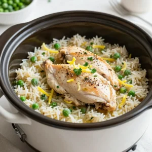 Slow Cooker Lemon Herb Chicken and Rice Delight