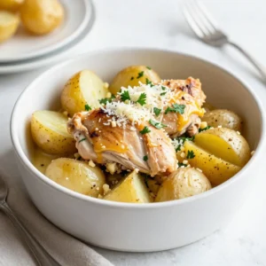For this recipe, you need 4 boneless, skinless chicken breasts. They cook well in the crockpot and soak up all the flavors. Make sure they are fresh for the best taste. You can also use chicken thighs if you prefer dark meat. You will need 1.5 pounds of baby potatoes, halved. These small potatoes cook quickly and stay tender. Their creamy texture pairs nicely with the chicken. Choose firm potatoes that are free of bruises for the best results. Gather these ingredients for flavor: - 1 cup chicken broth - 1/2 cup freshly grated Parmesan cheese - 1/4 cup unsalted butter, melted - 6 cloves garlic, finely minced - 2 teaspoons Italian seasoning blend - Salt and freshly ground black pepper to taste - Fresh parsley, finely chopped (for garnish) The chicken broth adds moisture and depth. The Parmesan gives a rich, cheesy flavor. Garlic and Italian seasoning provide a warm aroma and taste. Adjust salt and pepper based on your liking. The fresh parsley adds a nice touch on top before serving. {{ingredient_image_2}} Start by placing the chicken breasts on a cutting board. Sprinkle salt, pepper, and Italian seasoning on both sides. Make sure the chicken is well-coated for the best flavor. This step is key for juicy chicken. Take a large mixing bowl and add the halved baby potatoes. Mix in the minced garlic, melted butter, and half of the grated Parmesan cheese. Toss the potatoes until every piece is coated. This will give the potatoes a rich flavor. In your crockpot, lay the seasoned chicken breasts at the bottom. Then, add the garlic and Parmesan-coated potatoes on top. Next, pour the chicken broth over the chicken and potatoes. This helps keep everything moist. Sprinkle the rest of the Parmesan cheese on top. Cover the crockpot and set it to cook. Use low heat for 6-7 hours or high heat for 3-4 hours. The dish is ready when the chicken is tender and the potatoes are soft. After cooking, shred the chicken with two forks. Stir it all together in the crockpot. Taste and adjust seasoning if needed. Serve in bowls and enjoy! To make sure the chicken stays tender, choose good quality breasts. They should be boneless and skinless. Season them well with salt, pepper, and Italian seasoning. This will add flavor and help keep the moisture in. Cook on low heat for 6-7 hours or on high for 3-4 hours. Check if the chicken is done by pulling it apart with two forks. It should shred easily. Use baby potatoes for the best results. They cook evenly and stay firm. Halve them before adding to the pot. Toss them with garlic, melted butter, and half of the Parmesan cheese. This will give them a rich flavor. Layer them on top of the chicken in the crockpot. Their moisture will help flavor the chicken as they cook. Taste is key in any dish. Adjust seasonings as you go. If you like it saltier, add more salt. Freshly ground black pepper adds a nice kick. If you want a stronger flavor, add more Italian seasoning or garlic. Remember to sprinkle more Parmesan cheese on top before serving for a cheesy finish. Pro Tips Season Generously: Don't skimp on the salt and pepper; a good seasoning will elevate the flavors of the chicken and potatoes significantly. Use Fresh Ingredients: Whenever possible, opt for fresh garlic and herbs to enhance the dish's overall taste and aroma. Adjust Cooking Time: If using larger chicken breasts, be sure to adjust the cooking time accordingly to ensure they cook through without drying out. Leftover Storage: Store any leftovers in an airtight container in the fridge for up to 3 days. Reheat gently to maintain tenderness. {{image_4}} You can easily add vegetables to this dish. Carrots, bell peppers, or green beans work great. Just chop them into bite-sized pieces. Toss these veggies with the potatoes and garlic mix. This adds color and nutrition to your meal. You can use frozen veggies too. Just add them halfway through the cooking time to keep them tender. While Parmesan gives great flavor, you can try other cheeses too. Mozzarella melts well and adds creaminess. Cheddar cheese offers a sharp taste that many love. For a bold flavor, try crumbled feta. Just sprinkle your choice of cheese on top before serving, and let it melt into the dish. If you like heat, add some spice! You can mix in red pepper flakes or diced jalape&ntilde;os. For a smoky touch, use smoked paprika. You can also serve it with a spicy sauce on the side. This will give your meal a fun kick. Adjust the amount of spice based on your taste. After you finish your meal, let the leftovers cool. Store them in an airtight container. This helps keep the chicken and potatoes fresh. You can refrigerate them for up to three days. Make sure to label the container with the date. This way, you know when to use them. If you want to save some for later, freezing is a great option. Place the cooled chicken and potatoes in a freezer-safe bag. Remove as much air as you can to prevent freezer burn. You can freeze the dish for up to three months. Remember to write the date on the bag. To reheat, take the container out of the fridge or freezer. If frozen, let it thaw in the fridge overnight. You can heat it in the microwave or on the stove. If using a microwave, cover it to keep moisture in. Heat until it's warm all the way through. On the stove, add a splash of chicken broth to keep it juicy. Stir often until hot. Enjoy your meal again! Yes, you can use chicken thighs instead of breasts. Thighs have more fat, which gives them a rich flavor. They stay juicy and tender during cooking. Just make sure to adjust the cooking time. Thighs may need an extra hour for the same tenderness as breasts. If you don&rsquo;t have Parmesan cheese, you can use Pecorino Romano. It has a similar taste but is saltier. Grana Padano is another great option, offering a milder flavor. For a dairy-free choice, try nutritional yeast. It adds a cheesy flavor without the dairy. You can store leftovers in the fridge for up to three days. Make sure to place them in an airtight container. If you want to keep them longer, you can freeze them for up to three months. Just remember to reheat thoroughly when you&rsquo;re ready to enjoy them! This blog post covered how to make a delicious chicken and potato dish. We looked at key ingredients like chicken, potatoes, and seasonings. I shared step-by-step instructions to help you cook this meal perfectly. I provided tips for tender chicken and well-cooked potatoes. We explored tasty variations to make the dish your own. Proper storage and reheating methods keep leftovers fresh. Now, you&rsquo;re ready to enjoy a comforting meal with your own twist. Happy cooking!