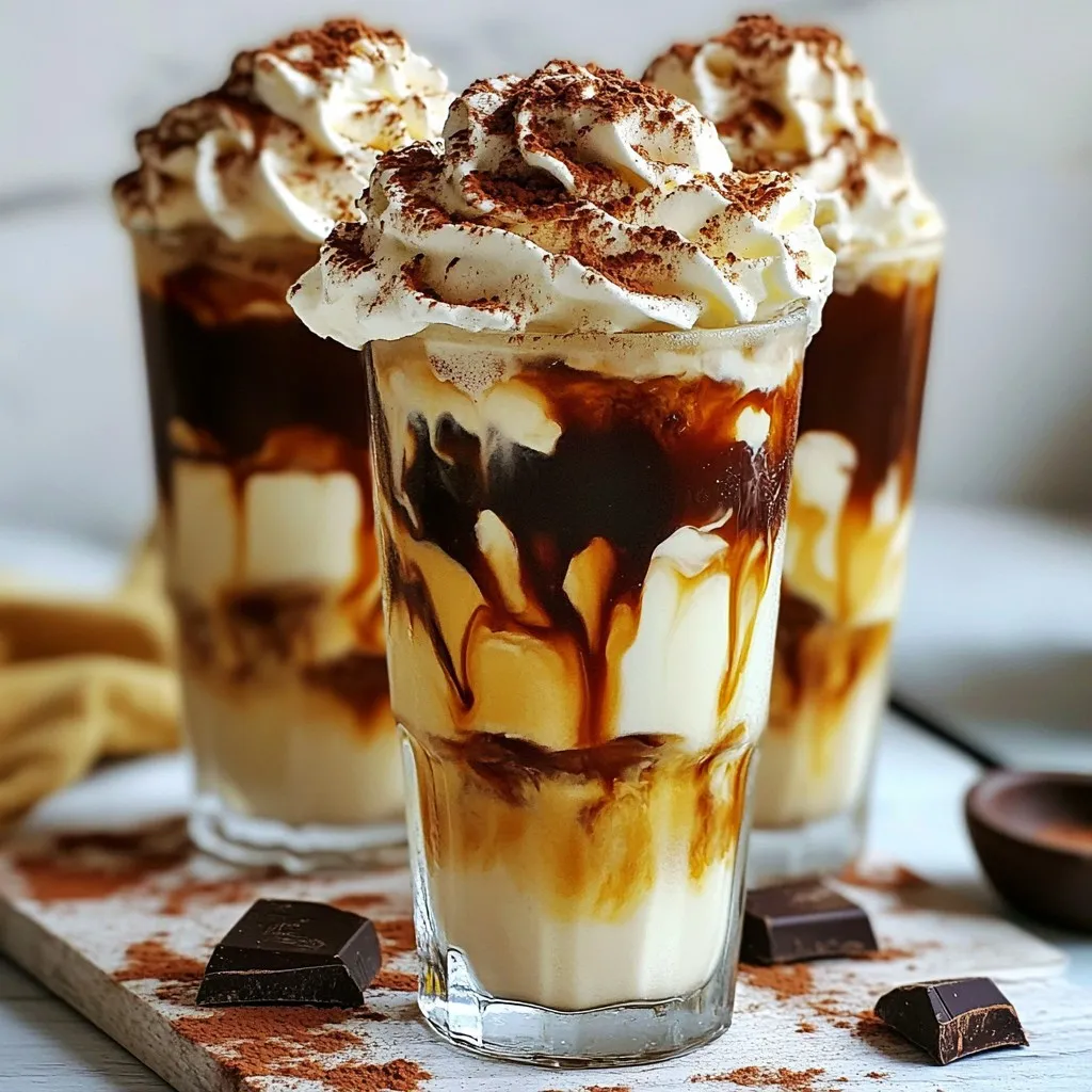 For a great Spiked Baileys Iced Coffee, you need a strong coffee base. Here’s what you’ll need: - 2 cups strong brewed coffee, cooled This coffee gives your drink a rich flavor. Make sure it’s strong enough to stand up to the sweet creaminess of the other ingredients. Next, we add some creaminess to our drink. These ingredients will elevate the taste: - 1 cup milk (any variety, dairy or plant-based) - 2 tablespoons rich chocolate syrup - 2 tablespoons mocha-flavored coffee creamer - 1 tablespoon pure vanilla extract The milk adds smoothness, while the chocolate syrup and mocha creamer pack in flavor. The vanilla extract ties it all together with a lovely aroma. To sweeten your iced coffee, choose any of these: - 1 tablespoon sweetener of your choice (sugar, honey, or agave syrup) - Ice cubes - Whipped cream (for a sumptuous topping) - Chocolate shavings or a light dusting of cocoa powder (for garnish) Adjust the sweetness to your taste. The whipped cream on top makes it feel special, and the chocolate shavings add a touch of elegance. This Spiked Baileys Iced Coffee is not just a drink; it’s an experience you can enjoy on a warm day. {{ingredient_image_2}} Start by brewing strong coffee. Let it cool down until it is not hot. In a medium mixing jug, pour in the cooled coffee. Add in one cup of milk. Feel free to use dairy or any plant-based milk. Next, mix in two tablespoons of rich chocolate syrup. Then, add two tablespoons of mocha-flavored coffee creamer. This will give it a nice, sweet taste. Now, add one tablespoon of pure vanilla extract for extra flavor. Finally, if you want it sweeter, mix in one tablespoon of your favorite sweetener. Stir everything well until the chocolate syrup blends in fully. Take two tall glasses and fill them with ice cubes. You want them really cold! Now, pour the coffee mixture over the ice. Make sure to share it equally between the two glasses. This drink looks great when it is chilled. Now comes the fun part! Top each glass with a generous dollop of whipped cream. Let it spill a bit over the sides for a tempting look. For the final touch, sprinkle some chocolate shavings or dust with cocoa powder on top of the whipped cream. This adds a delicious finish to your drink. Serve it right away with a straw or a spoon. Enjoy your spiked Baileys iced coffee! Select a strong brew for your iced coffee. I recommend using a dark roast coffee. It gives your drink a rich flavor. Brew it fresh and let it cool before mixing. You can also use cold brew for a smoother taste. This option saves time and cuts acidity. Add extra flavor with simple ingredients. Try rich chocolate syrup for a sweet touch. Mocha-flavored coffee creamer adds depth and creaminess. Don’t forget vanilla extract; it gives warmth to your drink. You can adjust the sweetness by using honey or agave syrup. Taste it as you go! Make your iced coffee visually appealing. Use tall glasses filled with ice cubes. Pour your coffee mixture over the ice for a vibrant look. Top it with fluffy whipped cream. Finish with chocolate shavings or cocoa powder for flair. A colorful straw adds fun and invites sips! Pro Tips Use Fresh Coffee: For the best flavor, use freshly brewed coffee. Let it cool to room temperature before mixing with other ingredients. Experiment with Creamers: Try different flavored creamers to customize your drink. Hazelnut or caramel can add a unique twist. Chill Your Glasses: For an extra refreshing experience, chill your glasses in the freezer for a few minutes before serving. Make It a Dessert: Add a scoop of vanilla ice cream instead of whipped cream for a decadent dessert version of this drink. {{image_4}} You can easily make this drink dairy-free. Use almond milk, oat milk, or coconut milk instead of regular milk. These plant-based options taste great with the coffee and chocolate. They also add a fun twist. You still get that creamy texture without any dairy. Want to mix it up? Try adding flavored syrups like caramel or hazelnut. You can also switch the chocolate syrup for white chocolate syrup for a sweeter taste. If you love spices, a pinch of cinnamon or nutmeg gives a warm kick. These changes let you create your perfect drink. If you prefer a non-alcoholic version, skip the Baileys. Use extra mocha-flavored creamer to keep the rich taste. You can also add a splash of vanilla extract for a sweet touch. This way, anyone can enjoy your iced coffee delight without the alcohol. If you have leftover spiked Baileys iced coffee, store it in the fridge. Use a sealed jar or an airtight container. It stays fresh for up to two days. Make sure to keep it away from strong smells. For a quick refresh, add ice to your iced coffee before you drink it. If you want it warmer, gently heat it on the stove. Stir it well to mix. Avoid boiling, as this can change the taste. Store strong brewed coffee in the fridge for up to one week. Keep milk in the coldest part of your fridge. Chocolate syrup and creamer last longer when stored in a cool, dark place. Always check expiration dates for the best flavor. Yes, you can use decaf coffee. It gives you the same great taste without the caffeine kick. If you want a refreshing drink at night, decaf is perfect. Just brew it strong and cool it down. Enjoy your chilled coffee without worry. If you need a substitute for Baileys, try using Irish cream liqueur. You can also mix equal parts of cream and sweetened coffee. For a non-alcoholic option, blend chocolate syrup and cream. Each choice brings a unique flavor to your iced coffee. You can store your iced coffee in the fridge for up to two days. Use a sealed container to keep it fresh. However, the taste may change over time. For the best flavor, enjoy it within a day. If you want to keep it longer, consider freezing it in ice cube trays. In this blog post, we explored how to make perfect iced coffee. We covered key ingredients like coffee bases, dairy, and sweeteners, and provided step-by-step instructions. I shared tips to choose the best coffee and ways to enhance flavors. We even discussed dairy-free options and how to store leftovers. Remember, the right ingredients and techniques make a big difference. Enjoy your iced coffee experience, and don’t hesitate to get creative with flavors and presentations. A little twist can make it even better!