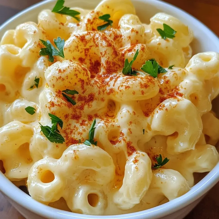 - 8 ounces elbow macaroni - 1 tablespoon olive oil - 2 tablespoons unsalted butter - 2 cups whole milk - 1 cup plain Greek yogurt - 1 ½ cups shredded sharp cheddar cheese - ½ cup grated Parmesan cheese - 1 teaspoon garlic powder - 1 teaspoon onion powder - Salt and freshly cracked black pepper to taste - ½ teaspoon paprika (for garnish) - Fresh parsley, finely chopped (for garnish) For this recipe, I use specific amounts for each ingredient. Here’s a quick breakdown: - Elbow macaroni: 8 ounces is about 2 cups. - Olive oil: 1 tablespoon helps to enhance flavor. - Unsalted butter: 2 tablespoons adds creaminess. - Whole milk: 2 cups give a rich sauce. - Plain Greek yogurt: 1 cup adds tang and creaminess. - Sharp cheddar cheese: 1 ½ cups, shredded, brings depth. - Parmesan cheese: ½ cup, grated, adds a salty touch. - Garlic powder and onion powder: 1 teaspoon each for flavor. - Salt and pepper: to taste, add as needed. - Paprika: ½ teaspoon for garnish. - Fresh parsley: use to brighten the dish. You can substitute some items if needed. For gluten-free options, use gluten-free pasta. For a lighter dish, try low-fat milk and cheese. If you want a vegan version, use plant-based yogurt and cheese. Just keep in mind, the flavors may change a bit! {{ingredient_image_2}} To make your mac and cheese great, start with the pasta. First, fill a large pot with water. Add a good amount of salt. This helps flavor the pasta. Bring the water to a rapid boil. Once boiling, add the elbow macaroni. Cook it until it is al dente. This means it should be firm but not hard. Check the package for exact cooking time. After cooking, drain the macaroni and set it aside. Next, we need to make the roux. In the same pot, heat olive oil and butter over medium heat. Wait for the butter to melt completely. Then, slowly whisk in the flour. Keep stirring for 1 to 2 minutes. The mixture should turn a light golden color. This means your roux is ready. It gives the cheese sauce a nice base. Now let's make the cheese sauce. Start by adding milk to the roux. Pour it in slowly while whisking hard. This helps to avoid lumps. Keep stirring for about 5 minutes. The sauce will start to thicken. Once it does, lower the heat. Add the Greek yogurt. Stir it in until it is smooth. Now, add the cheddar and Parmesan cheese. Mix until they melt into a creamy sauce. Finally, add garlic powder, onion powder, salt, and pepper. Stir well to blend the flavors. Greek yogurt shines as a cream substitute due to its thick texture. It brings a rich taste and adds protein. The tanginess of yogurt balances well with cheese. This makes the dish lighter yet still very creamy. To keep your cheese sauce smooth, use room temperature cheese. Cold cheese can clump and not melt well. When you add warm cheese into the sauce, it blends better. This helps get that velvety texture you want. To boost flavor, start with good seasonings. I love adding garlic powder and onion powder. They bring out the taste of the cheese. A pinch of paprika adds a nice color and a hint of spice. For customization, think about adding veggies or cooked meat. Spinach, broccoli, or chicken can turn this dish into a full meal. You can also try different cheeses like mozzarella or gouda for new flavors. Pro Tips Use High-Quality Cheese: For the best flavor, choose a good quality sharp cheddar and freshly grated Parmesan. Pre-packaged cheeses may not melt as smoothly. Don't Overcook the Pasta: Cook the elbow macaroni just until al dente. It will continue to cook in the cheese sauce, preventing a mushy texture. Experiment with Flavors: Feel free to add other seasonings like smoked paprika or cayenne for a little heat, or mix in cooked vegetables for added nutrition. Make Ahead: Prepare the mac and cheese in advance and store it in the fridge. Reheat in the oven for a crispy top, or on the stove with a splash of milk for creaminess. {{image_4}} You can make Greek yogurt mac and cheese healthier by swapping ingredients. - Whole wheat pasta: This adds fiber and nutrients. - Low-fat cheese: This keeps the flavor but cuts fat. - Vegan adaptations: Use plant-based yogurt. This keeps the dish creamy without dairy. You can change the taste of your mac and cheese with fun mix-ins. - Veggies: Try spinach, broccoli, or tomatoes for color and nutrition. - Proteins: Add grilled chicken, bacon, or beans for extra protein. - Spices: Experiment with cayenne pepper or Italian herbs for a kick. You can choose classic flavors or get creative with unique twists. To keep your Greek yogurt mac and cheese fresh, follow these steps: - Cool the dish: Let it cool at room temperature for about 30 minutes. - Use airtight containers: Store leftovers in airtight containers to keep moisture and flavor locked in. - Label and date: Don’t forget to label your containers with the date. This helps you track freshness. Reheating properly keeps your dish creamy and tasty. Here are some tips: - Microwave method: Place a portion in a bowl. Add a splash of milk to keep it moist. Cover with a microwave-safe lid. Heat in short bursts, stirring in between. - Stovetop method: Heat in a saucepan over low heat. Add a little milk or Greek yogurt to keep it creamy. Stir often to prevent it from sticking. These methods help maintain the delicious texture of your mac and cheese. Enjoy every bite! Yes, you can make Greek yogurt mac and cheese ahead of time. This dish works well for meal prep. To pre-make, cook the mac and cheese, then let it cool. Place it in an airtight container and store it in the fridge. It will stay fresh for about three days. When ready to eat, reheat it on the stove or in the microwave. Add a splash of milk to help restore the creaminess. Stir well to mix and heat evenly. For the best results, use plain Greek yogurt. I recommend full-fat or whole milk yogurt for a rich taste. Brands like Fage or Chobani offer great options. Avoid flavored yogurts as they can alter the dish's taste. Yes, you can freeze Greek yogurt mac and cheese. To freeze, let it cool completely. Then, scoop it into freezer-safe containers. Leave some space at the top, as it may expand during freezing. This dish can last up to three months in the freezer. When you want to eat it, thaw it in the fridge overnight. Reheat it gently on the stove, adding a little milk for creaminess. Enjoy your comforting meal! This blog post covered how to make Greek yogurt mac and cheese. We explored main ingredients like elbow macaroni, cheddar, and Greek yogurt. I shared tips for cooking pasta and making a smooth cheese sauce. You learned about healthier options and flavor variations. In closing, this recipe is simple and flexible. You can tailor it to fit your taste and dietary needs. Enjoy experimenting with your mac and cheese!