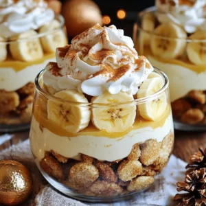 To make a great Eggnog Banana Pudding, you need a few simple ingredients. Here&rsquo;s the list: - Ripe bananas - Non-alcoholic eggnog - Heavy cream - Sweetened condensed milk - Pure vanilla extract - Ground nutmeg - Ground cinnamon - Instant vanilla pudding mix - Crushed ginger snap cookies - Freshly whipped cream for topping Each ingredient plays a key role. The ripe bananas add sweetness and texture. The eggnog brings rich, creamy flavor. Heavy cream makes it light and fluffy. Sweetened condensed milk adds a touch of extra sweetness. Spices like nutmeg and cinnamon give warmth and depth to the pudding. Instant vanilla pudding mix helps to thicken the dessert, making it smooth. Crushed ginger snap cookies add a nice crunch and a hint of spice. Finally, the dollop of whipped cream on top makes it look stunning and taste even better. Now that you have your ingredients, you can start creating this delicious treat! {{ingredient_image_2}} First, grab a medium bowl. In this bowl, combine the instant vanilla pudding mix with the non-alcoholic eggnog. Whisk it well until the mix is smooth. Let it sit for about 5 minutes. This allows the pudding to thicken up nicely. Next, take a separate bowl for the cream. Make sure it is chilled. Using a hand mixer or whisk, whip the heavy cream until you see soft peaks. Once you reach that point, gently fold in the sweetened condensed milk. Add the vanilla extract, ground nutmeg, and ground cinnamon. Mix these ingredients carefully until they blend well. Now, it is time to bring the two mixtures together! Gently fold the thickened eggnog pudding into the whipped cream. Use a spatula and be careful not to deflate the whipped cream. You want to keep that light and fluffy texture. Grab a clear glass serving dish or individual cups to create your layers. Start with a base layer of crushed ginger snap cookies. Spread them evenly across the bottom. Next, add a layer of banana slices on top of the cookies. Follow this with a generous layer of the eggnog pudding mixture. Make sure to spread it out smoothly. Once you have your layers set, cover the dish with plastic wrap. Place it in the fridge for at least 2 hours. This allows the pudding to set and the flavors to blend. Just before you serve, whip some heavy cream into soft peaks again. Dollop it on top of the pudding layers. For a festive touch, sprinkle a bit of ground nutmeg over the whipped cream. - Achieving perfect soft peaks: Start with cold heavy cream. Use a chilled bowl and beaters. Whip until you see soft peaks form. This will give your pudding a light and airy texture. - Avoiding over-whipping: Stop whipping once soft peaks appear. If you continue, the cream may turn grainy. This can ruin the smoothness of your dessert. - Tips for even distribution: Use a spatula to spread layers smoothly. Start with a layer of crushed ginger snap cookies. Follow with banana slices and eggnog pudding. Repeat until all ingredients are used. - How to prevent bananas from browning: Coat banana slices with a bit of lemon juice. This keeps them fresh and bright. You can also add them right before serving. - Presentation ideas: Serve your pudding in clear glass cups. This shows off the pretty layers. You can also use small jars for a charming touch. - Festive garnishing tips: Top with freshly whipped cream. Add a sprinkle of nutmeg for a seasonal flair. You can also add banana slices on top for extra color. Pro Tips Choose Ripe Bananas: Select bananas that are fully ripe for the best flavor and sweetness. Overripe bananas will add a rich taste to your pudding. Chill Your Cream: Ensure your heavy cream is well-chilled before whipping. This helps achieve the best volume and texture in your whipped cream. Layer with Care: When layering, gently place the bananas and pudding to avoid crushing the layers. This keeps your dessert visually appealing. Let it Set: Allow the pudding to chill for at least 2 hours. This time is essential for the flavors to meld and the texture to set properly. {{image_4}} You can switch up the flavor of your eggnog banana pudding easily. Try adding chocolate or caramel for a sweet twist. Just drizzle the melted chocolate or caramel between the layers. This adds richness and depth to the dessert. You can also use different cookie bases. Instead of ginger snaps, consider vanilla wafers or even crushed graham crackers. Each cookie will give a unique taste and texture. Experiment to find your favorite combination! If you need dairy-free or vegan options, don't worry. You can swap the heavy cream with coconut cream. It will still be creamy and delicious. Use a plant-based milk instead of eggnog. Almond milk or oat milk works well here. You can find vegan sweetened condensed milk too. This way, you can enjoy this dessert without dairy. It will still be creamy and rich, just like the original! You can also change the spices in your pudding for the seasons. For winter holidays, add more nutmeg and cinnamon. These warm spices create a cozy feeling. In the fall, try pumpkin spice for a fun twist. Just a pinch can make a big difference. You can even mix in a bit of peppermint extract for a refreshing summer treat. Each season brings its own flavors, so feel free to get creative! To keep your Eggnog Banana Pudding fresh, store it in the fridge. Use airtight containers for best results. This keeps the pudding from drying out and prevents it from absorbing other smells. Eggnog Banana Pudding lasts about three days in the fridge. After three days, the bananas may start to brown, and the texture might change. Always check for freshness before serving. You can freeze Eggnog Banana Pudding, but it may not keep its best texture. To freeze, place it in a freezer-safe container. Make sure it's airtight. When you want to enjoy it again, thaw it in the fridge overnight. Serve it chilled. The pudding may be a bit softer, but it will still taste great! Yes, you can use alcoholic eggnog. Just keep in mind that it will add a kick to the flavor. If you enjoy that festive touch and are serving adults, go for it! But, if kids or non-drinkers will enjoy this dessert, stick with non-alcoholic eggnog. It keeps the dessert creamy and delicious without the extra buzz. To keep bananas fresh, add them just before serving. You can also toss the banana slices in lemon juice. The acid in lemon helps slow browning. If you mix the bananas in the pudding early, they may brown and change the look of your dessert. You can use other cookies like graham crackers or vanilla wafers. These cookies will still add a nice crunch. If you want a spiced flavor, try using snickerdoodles or even chocolate cookies for a fun twist. Each option brings its own flavor to the pudding. You can prepare the pudding mixture and layer it a day before. Just store it in the fridge covered with plastic wrap. Keep the whipped cream separate until you're ready to serve. This way, the pudding stays fresh, and the cream remains fluffy. Make sure to assemble it just before serving for the best texture! This blog post covered a delightful Eggnog Banana Pudding. We explored key ingredients, step-by-step instructions, and tips for success. You learned about layering techniques and storage tips to keep your pudding fresh. Consider adding your favorite flavors or making dietary adjustments for a personal touch. This dessert is perfect for any gathering. Enjoy making it, and watch it become a favorite at your next holiday celebration.